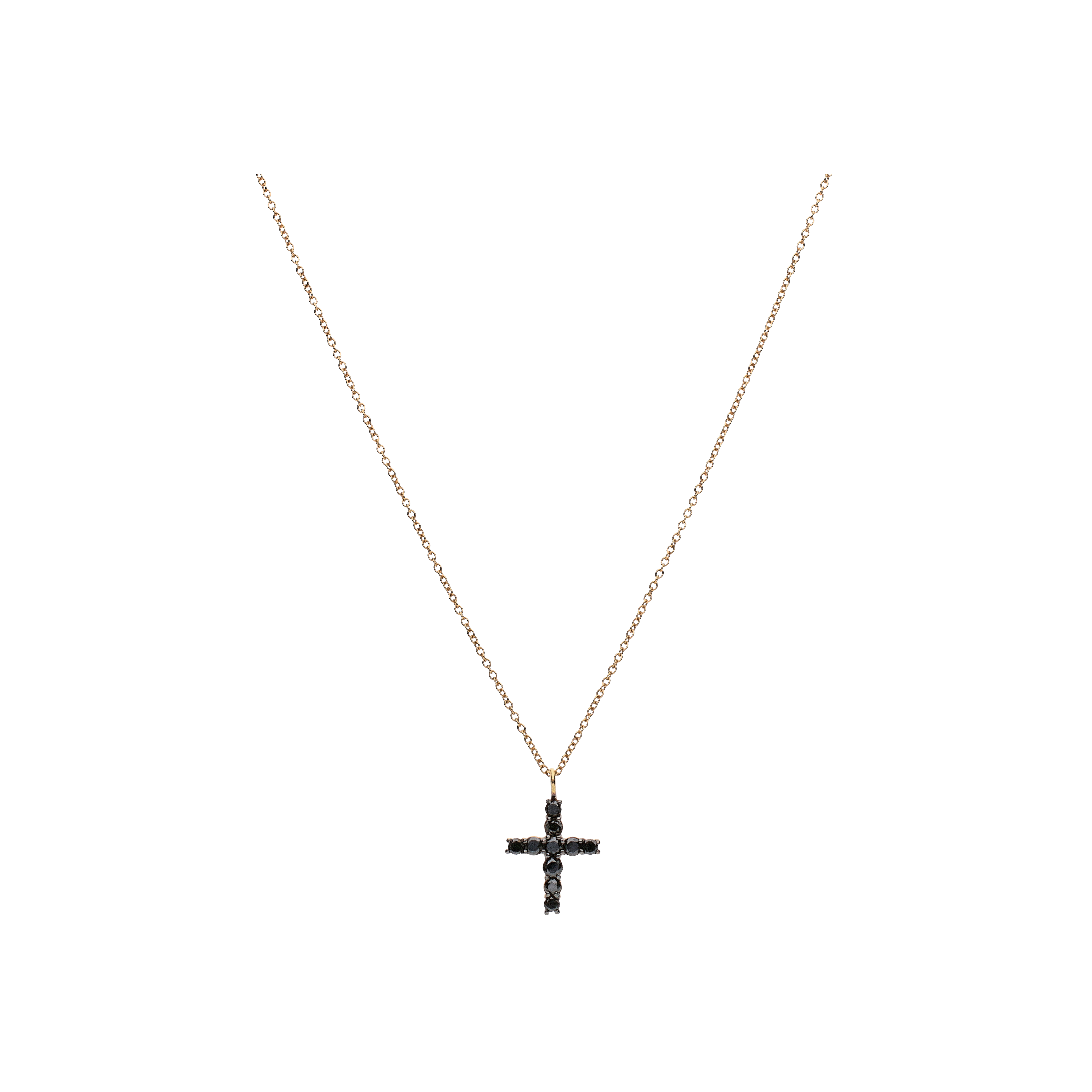 Bartorelli Italian Jewels | COLLANA IN ORO ROSA CON PENDENTE CROCE IN PAV&Eacute; DI DIAMANTI NERI - 458737 (1)