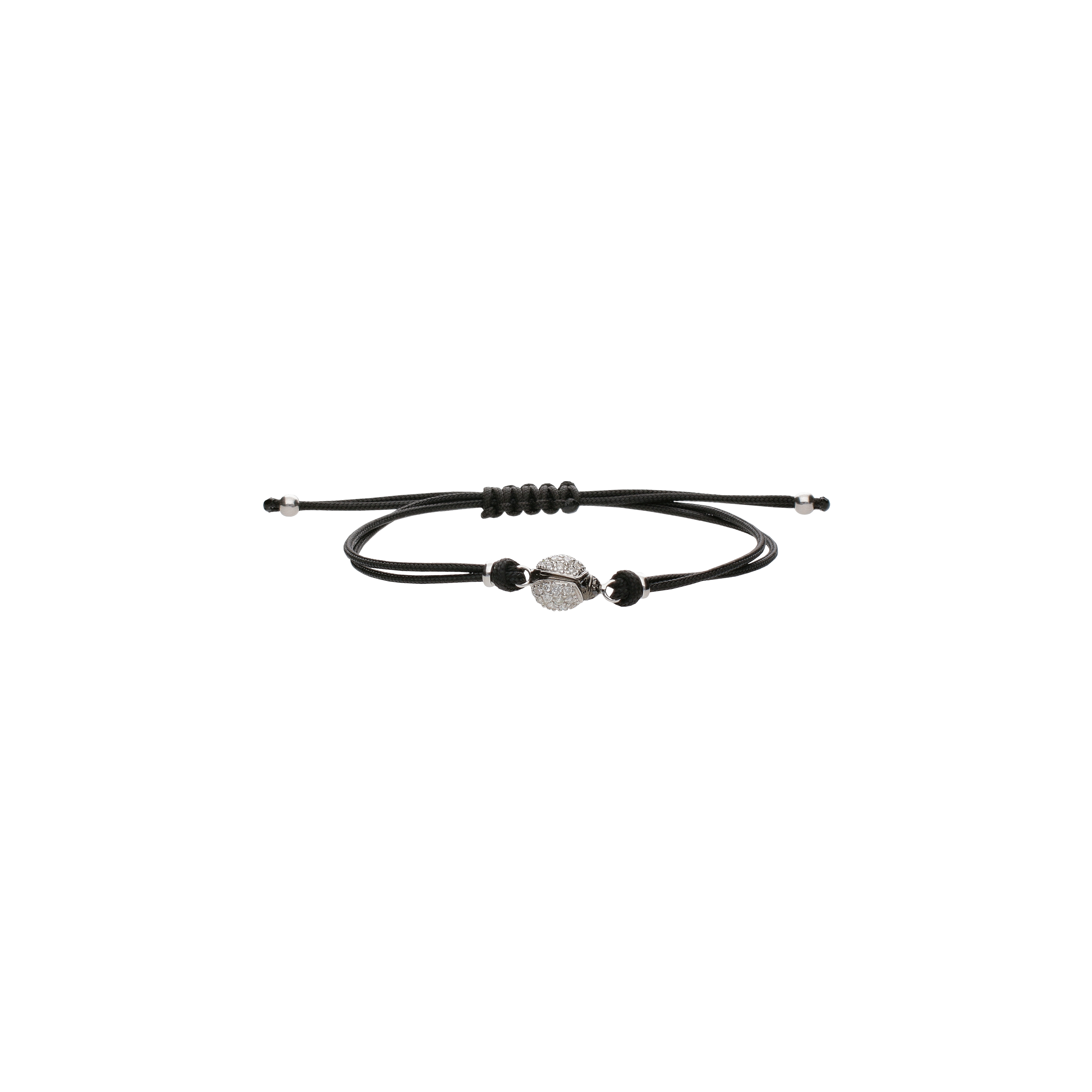 Bartorelli Italian Jewels | BRACCIALE CON CORDINO NERO E COCCINELLA IN ORO BIANCO, DIAMANTI NERI E PAV&Eacute; DI DIAMANTI BIANCHI - CH17&105D (1)
