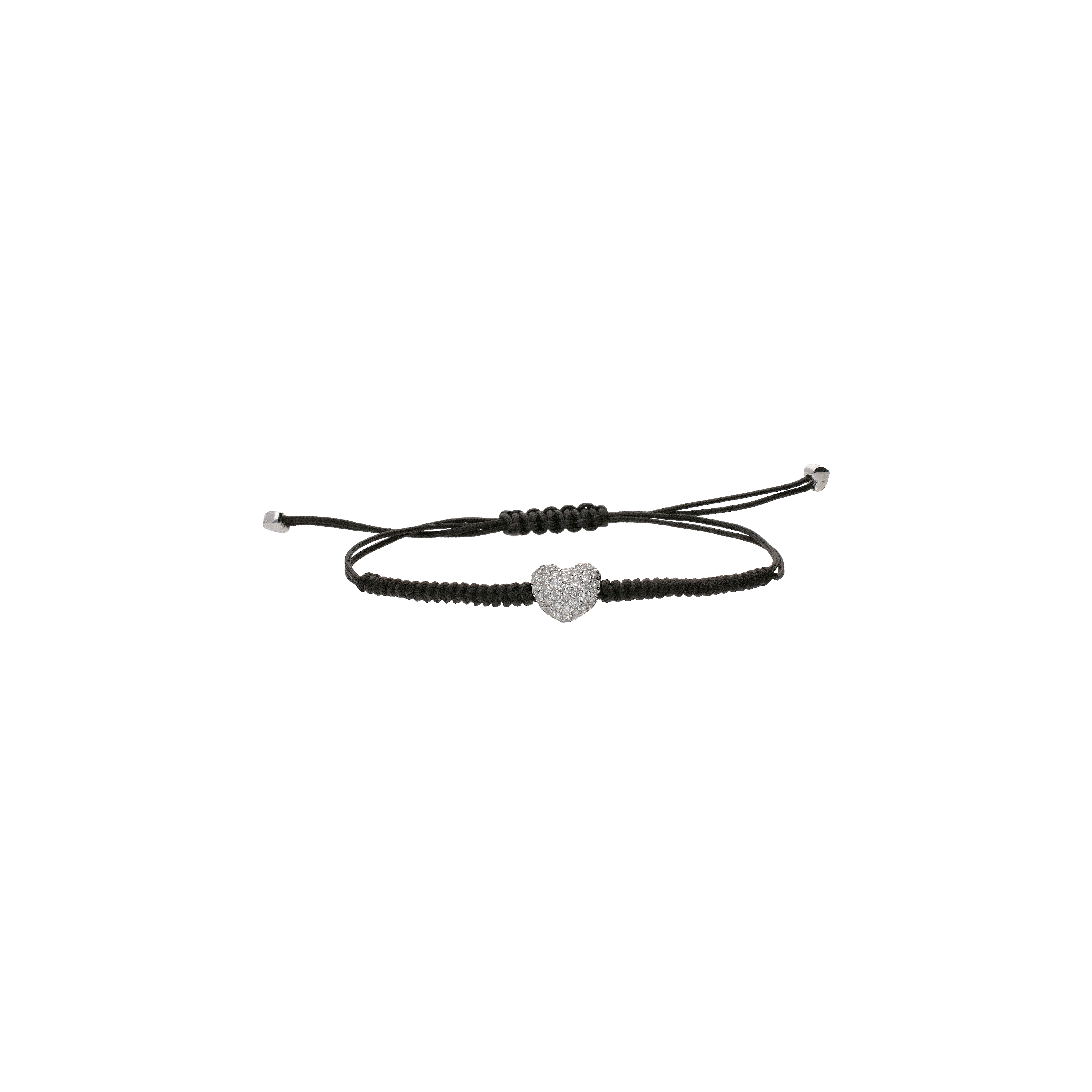 Bartorelli Italian Jewels | BRACCIALE CON CUORE IN ORO BIANCO IN PAV&Egrave; DI DIAMANTI E CORDINO NERO - VB22510DW (1)