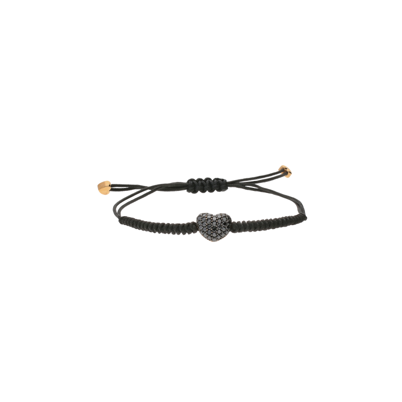 Bartorelli Italian Jewels | BRACCIALE CON CUORE IN ORO ROSA IN PAV&Egrave; DI DIAMANTI BROWN E CORDINO NERO - VB22510DKP (1)