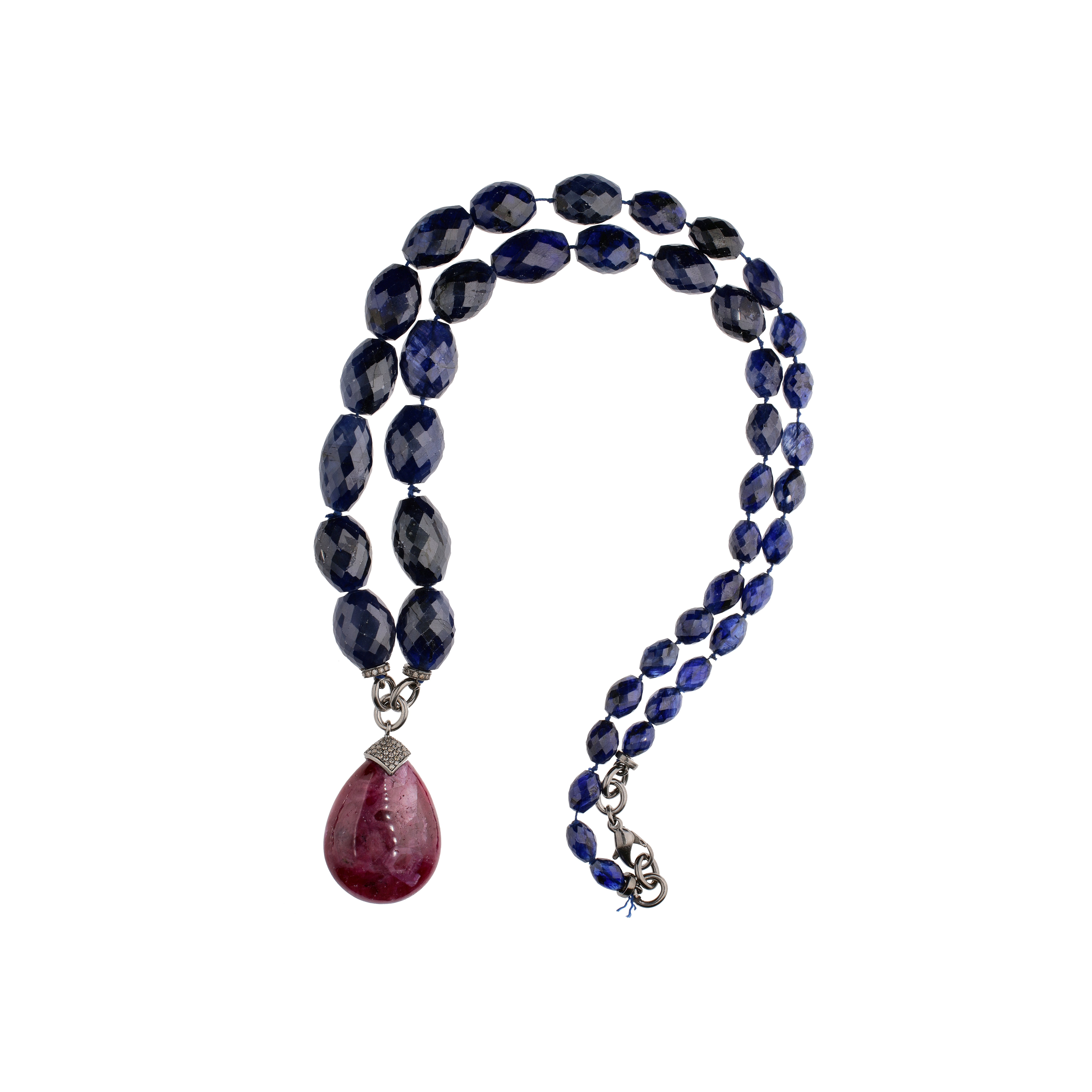 Bartorelli Italian Jewels | COLLANA IN ORO NERO CON ZAFFIRI BLU, DIAMANTI BROWN E PENDENTE RUBINO - BAC010 (1)