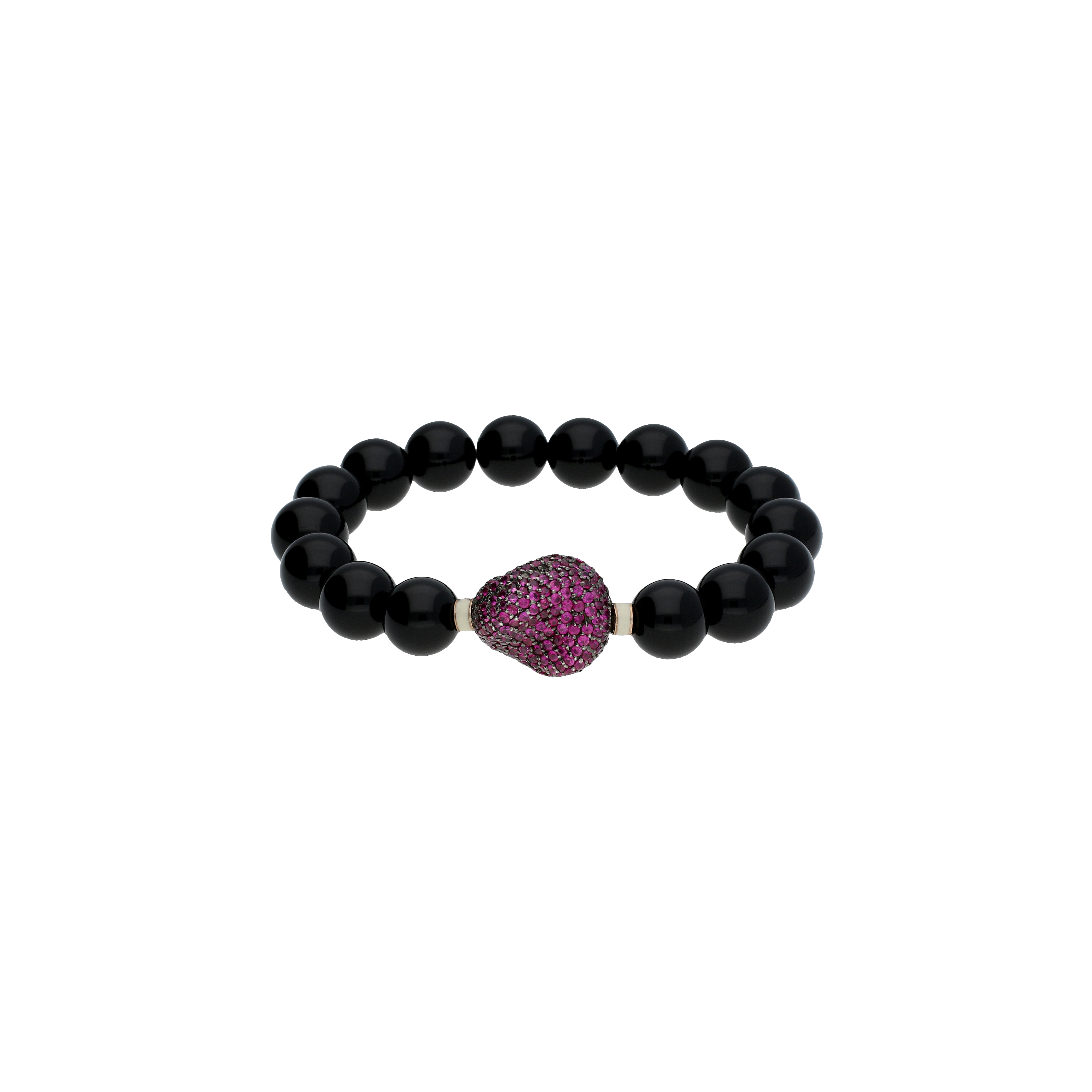 Bartorelli Italian Jewels | BRACCIALE ELASTICO CON SFERE IN ONICE, SMALTO BIANCO E RUBINI - BRP085/17-Q (1)