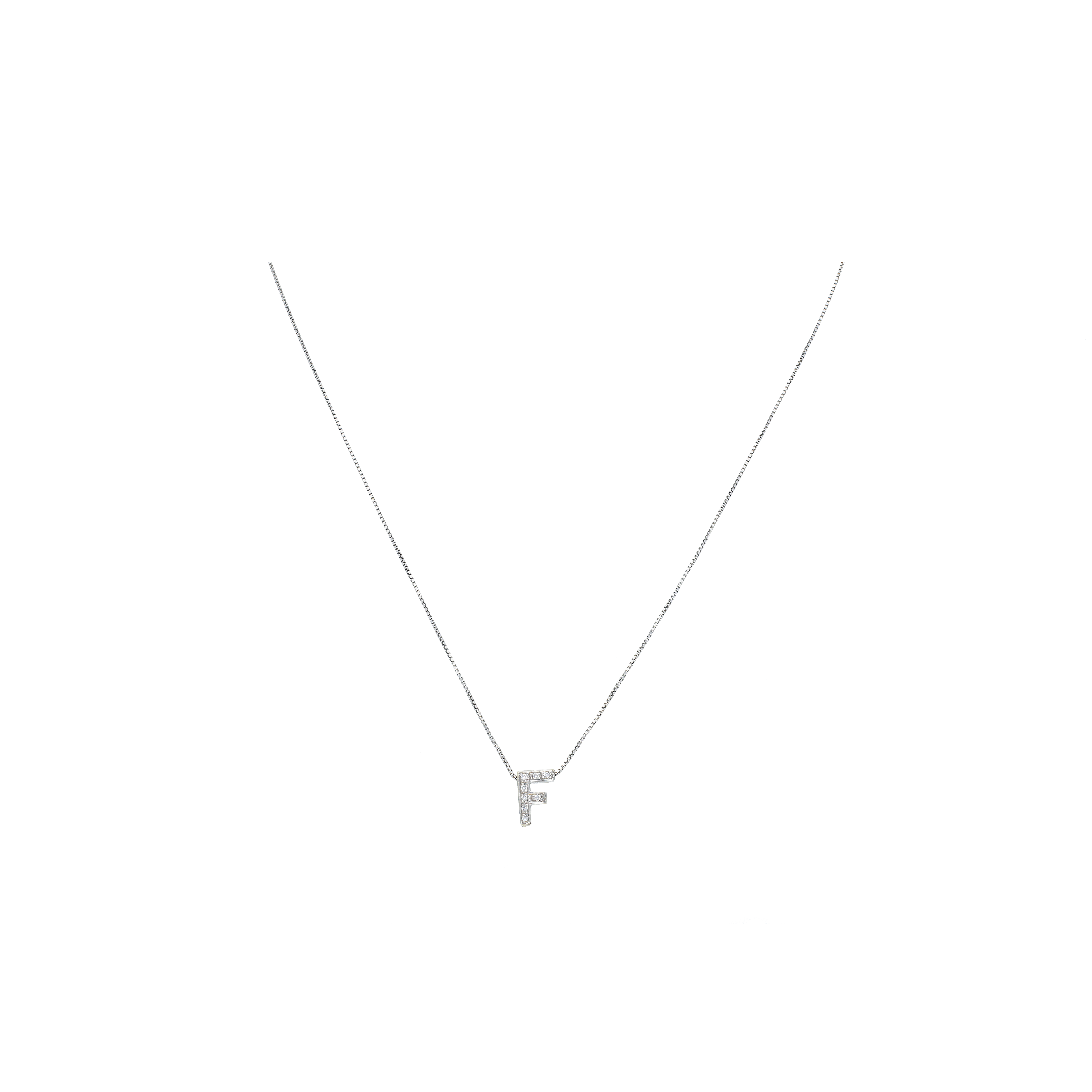 Bartorelli Italian Jewels | Collana in oro bianco con ciondolo lettera F in diamanti - BAC0648 (1)
