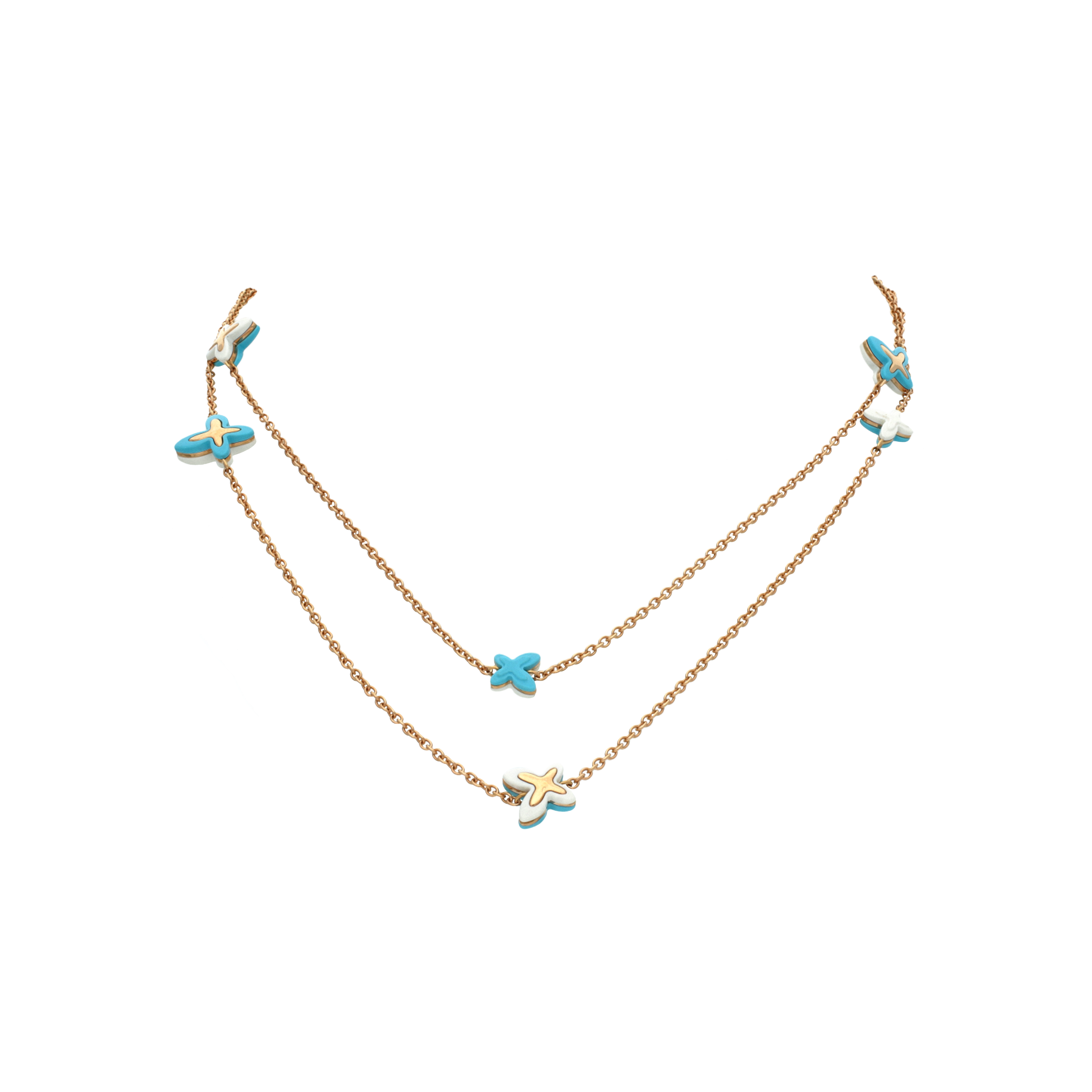 Mimi | COLLANA FREEVOLA IN ORO ROSA CON FARFALLE IN TURCHESE E KOGOLONG - CXM245R8P191 (1)