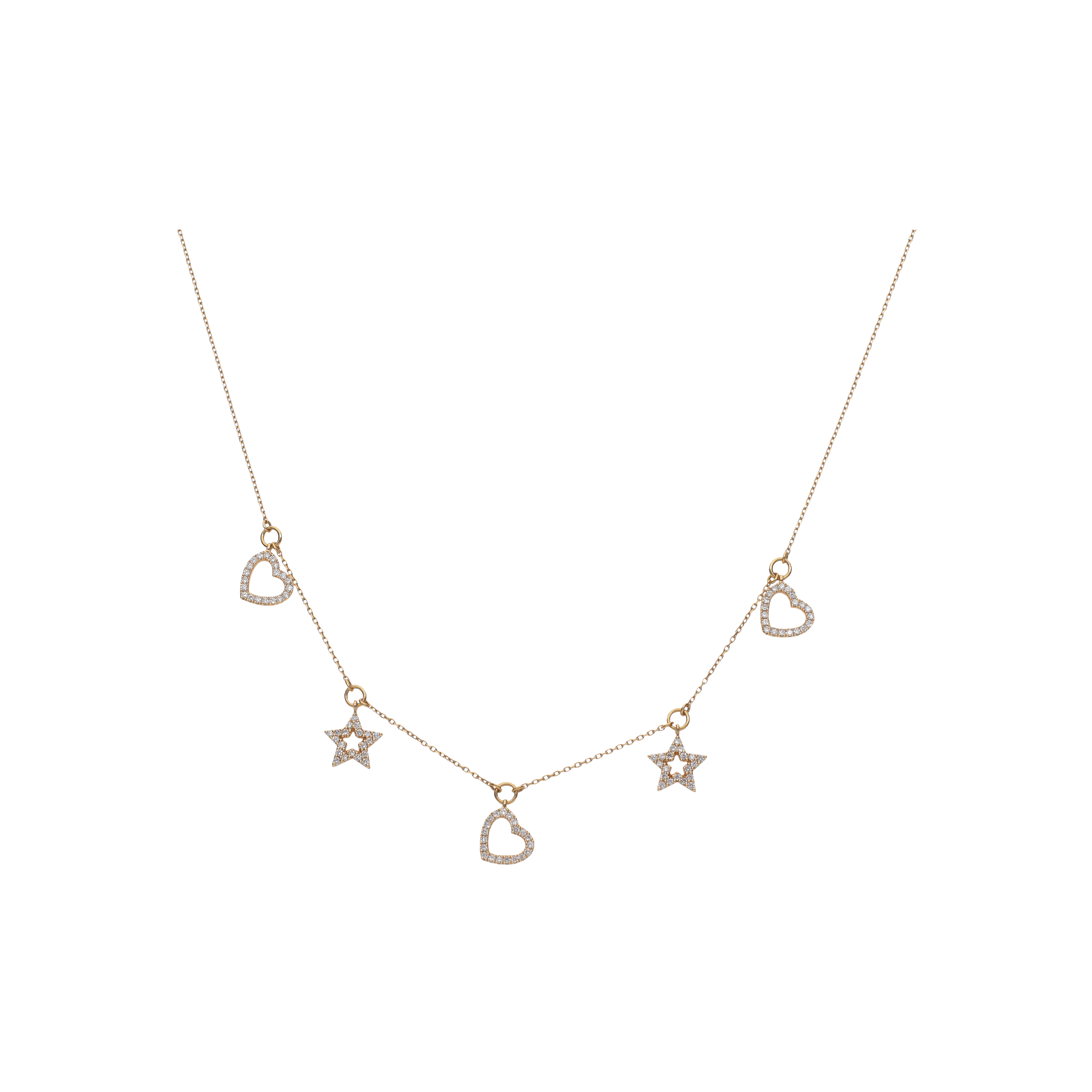 Bartorelli Italian Jewels | COLLANA GIROCOLLO IN ORO ROSA CON PENDENTI CUORI E STELLE IN DIAMANTI - VN27124DP (1)