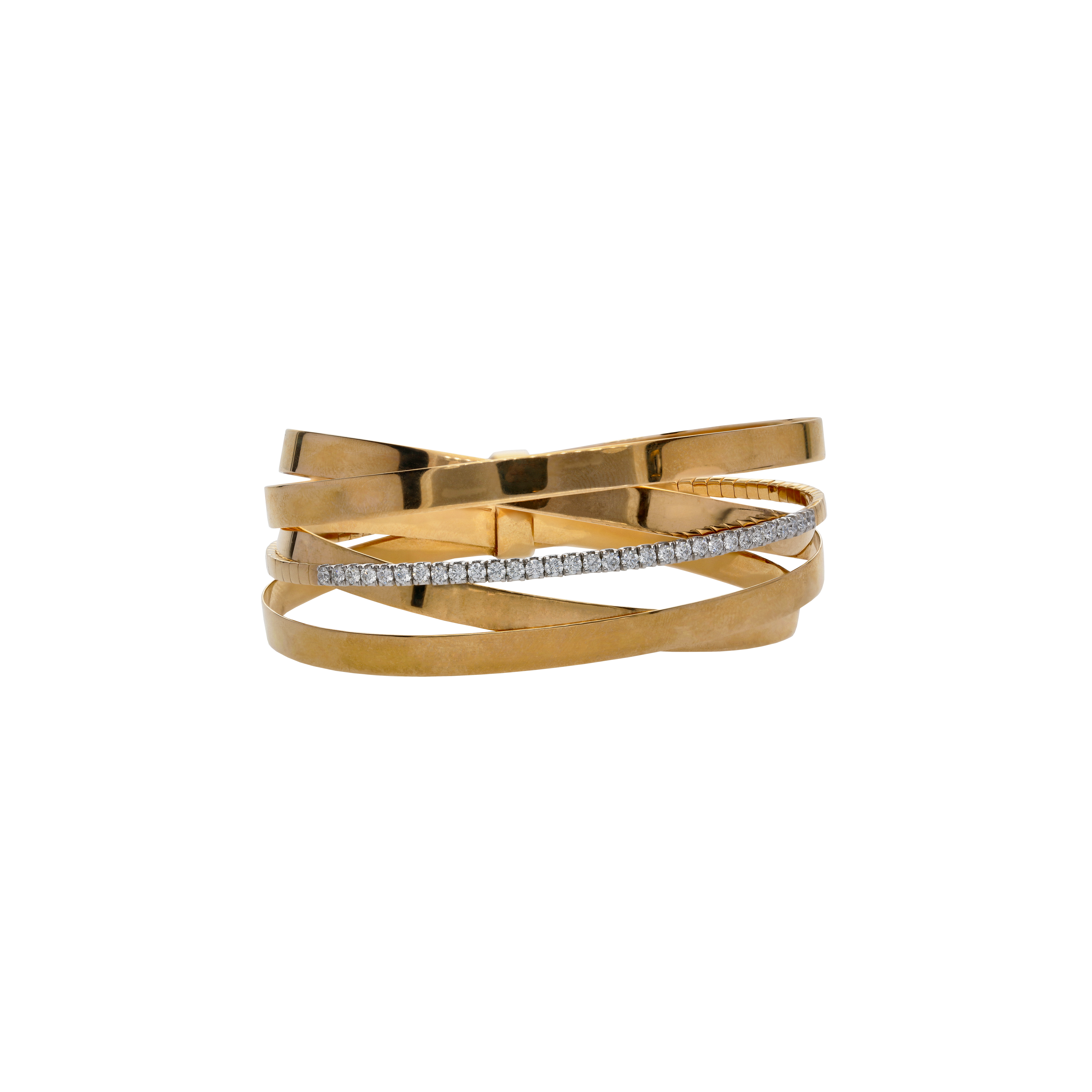 Bartorelli Italian Jewels | BRACCIALE RIGIDO A FASCE INCROCIATE IN ORO ROSA CON DIAMANTI - 4583377 (1)