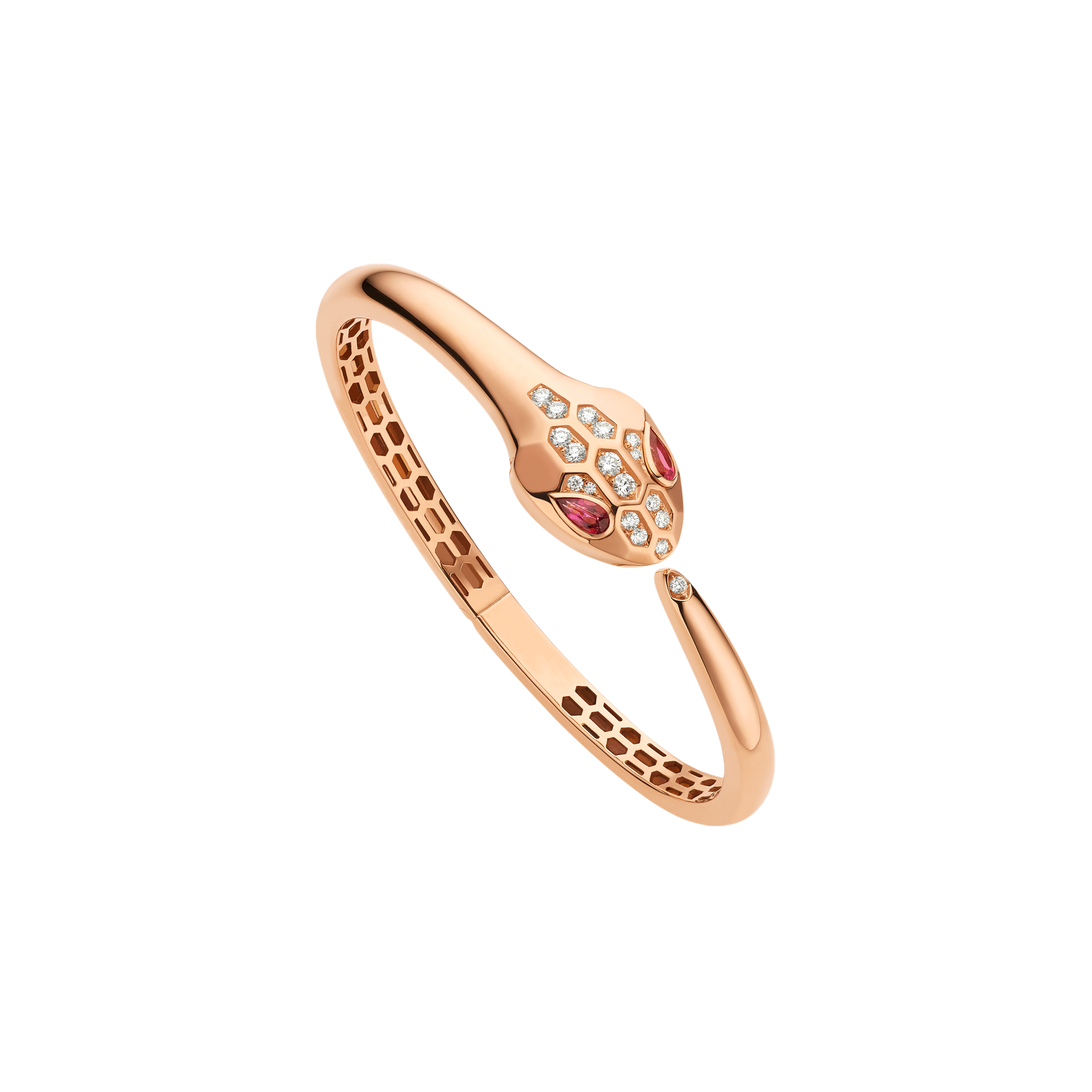 Bulgari | BRACCIALE SERPENTI IN ORO ROSA, RUBELITE E SEMI-PAV&Eacute; DI DIAMANTI - BR857813 - BR857813 (1)