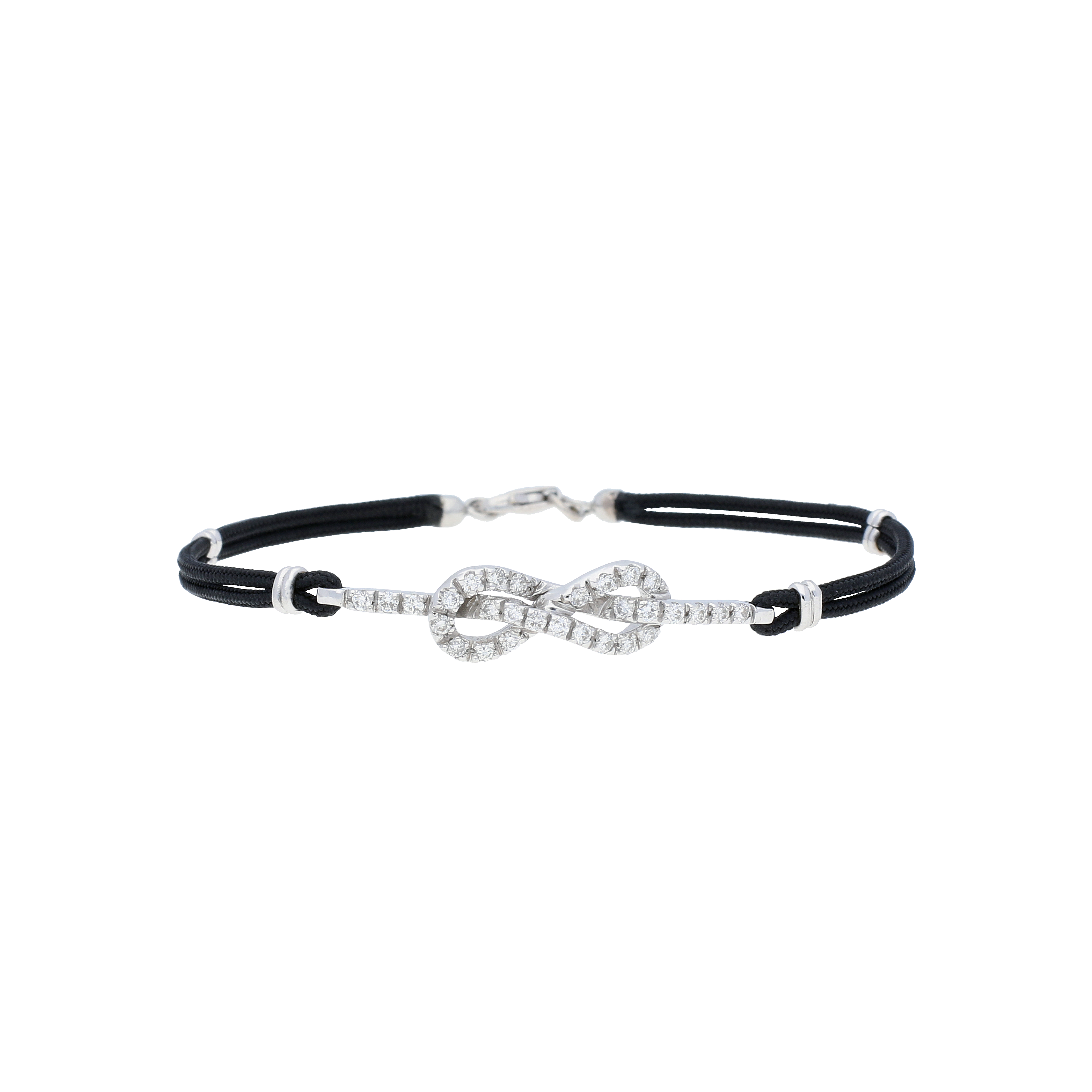 Bartorelli Italian Jewels | BRACCIALE IN SAGOLA NERA CON NODO IN PAVE' DI DIAMANTI ED ELEMENTI IN ORO BIANCO - BR600B (1)
