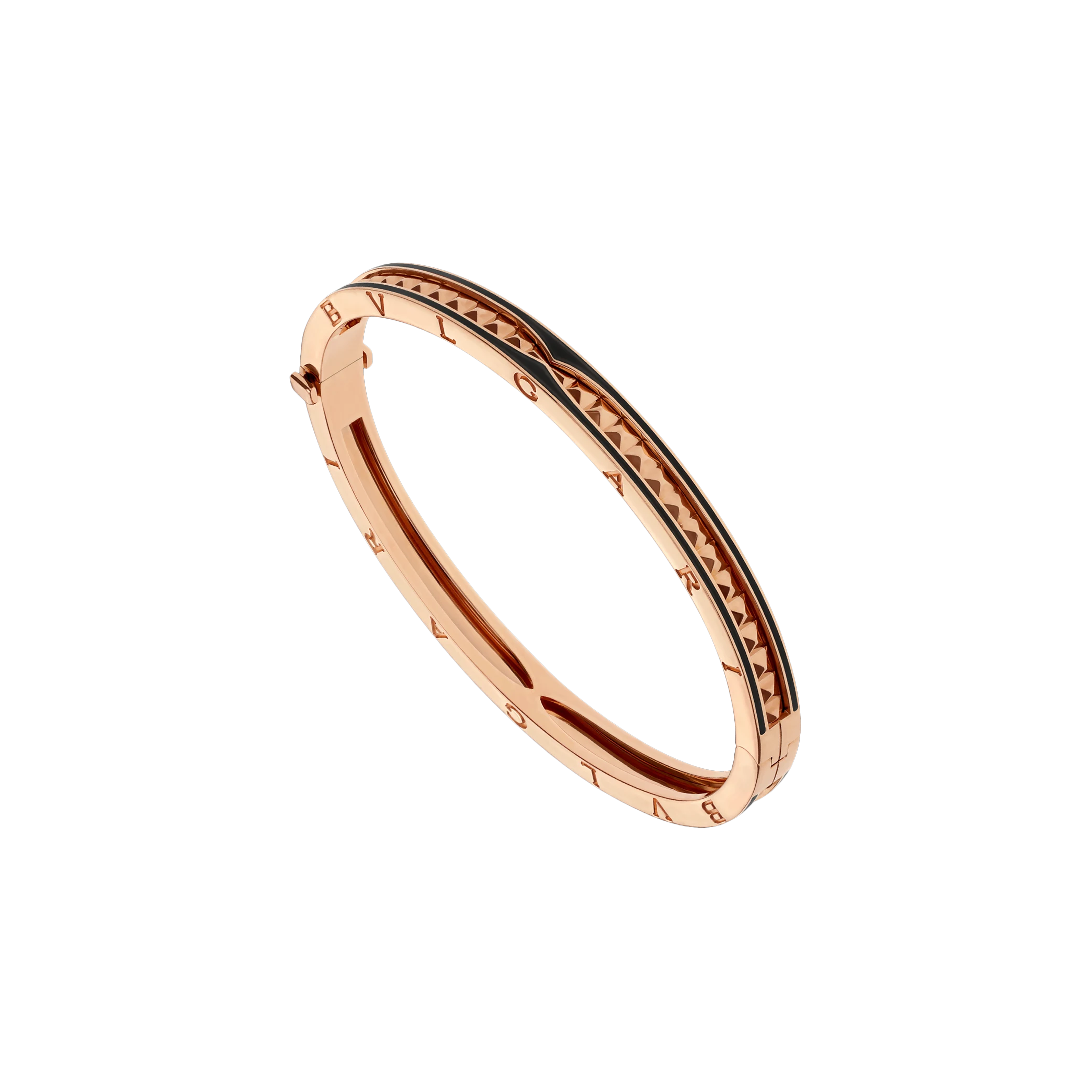 Bulgari | BRACCIALE B.ZERO 1 ROCK IN ORO ROSA 18 KT CON PROFILI IN CERAMICA NERA E SPIRALE CON BORCHIE - BR858864 - BR858864 (1)