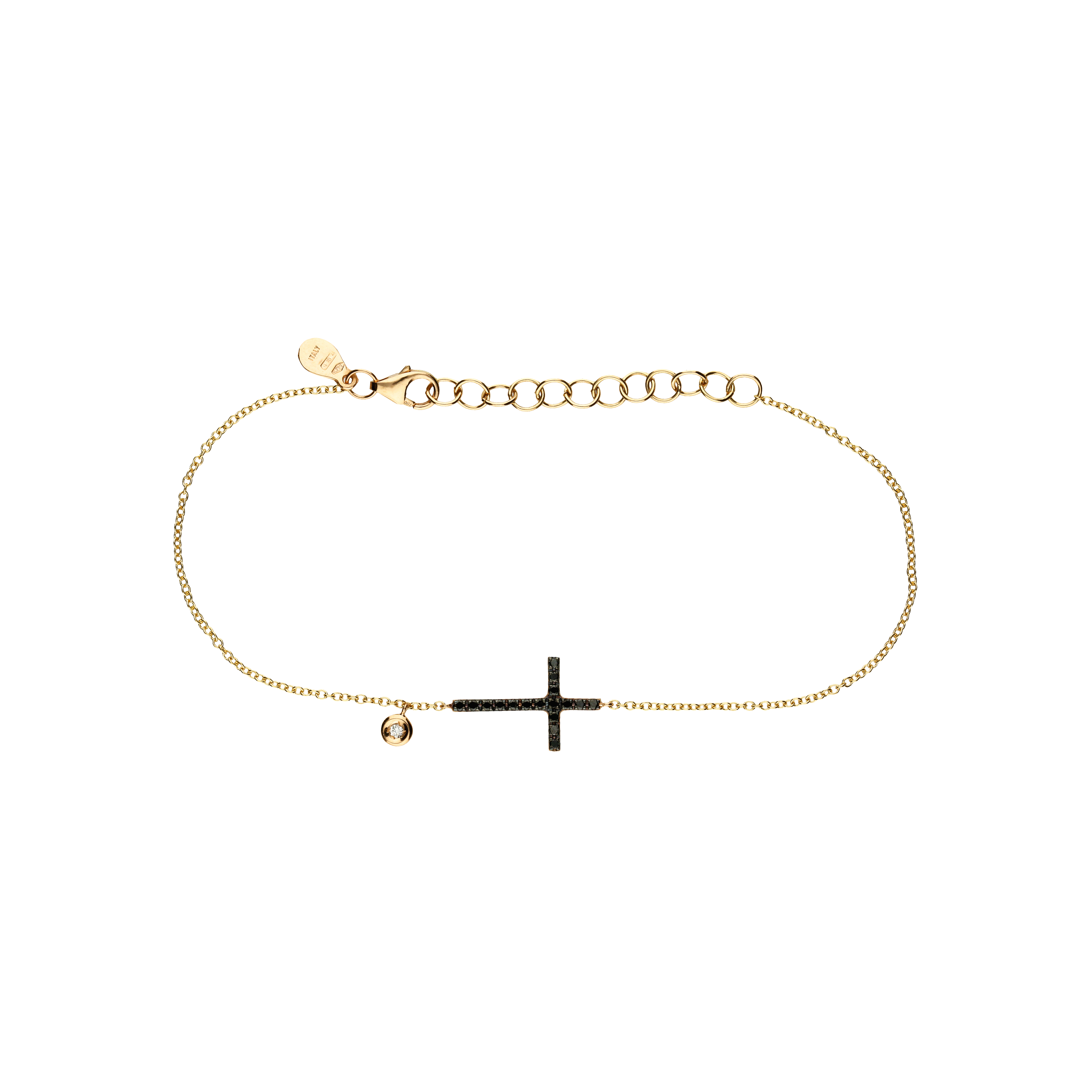 Bartorelli Italian Jewels | BRACCIALE IN ORO ROSA CON CROCE IN DIAMANTI NERI E UN DIAMANTE BIANCO PENDENTE - BRL6034RNN (1)