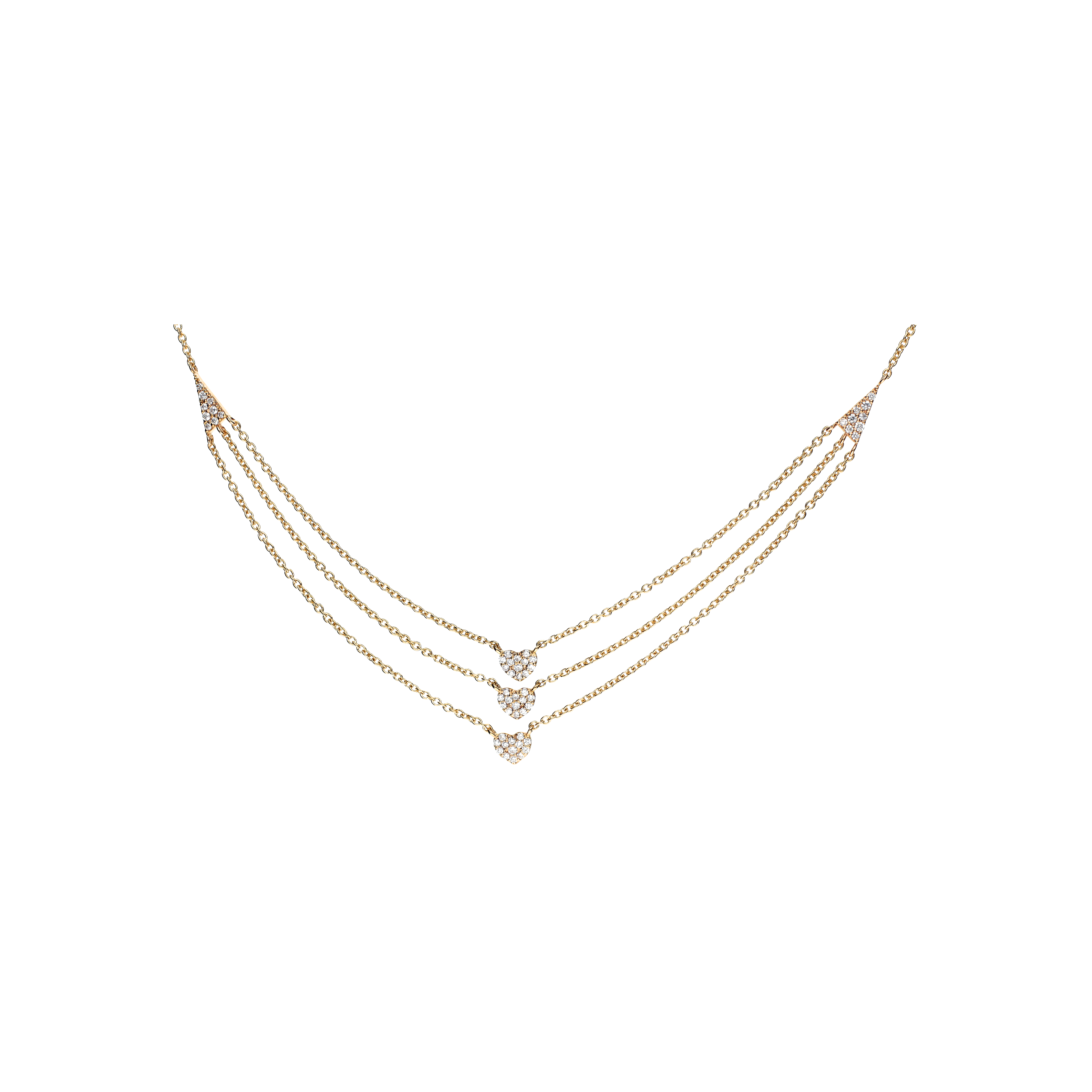 Bartorelli Italian Jewels | COLLANA GIROCOLLO IN ORO ROSA A TRE FILI CON CUORI IN PAV&Egrave; DI DIAMANTI - C054/37 (1)