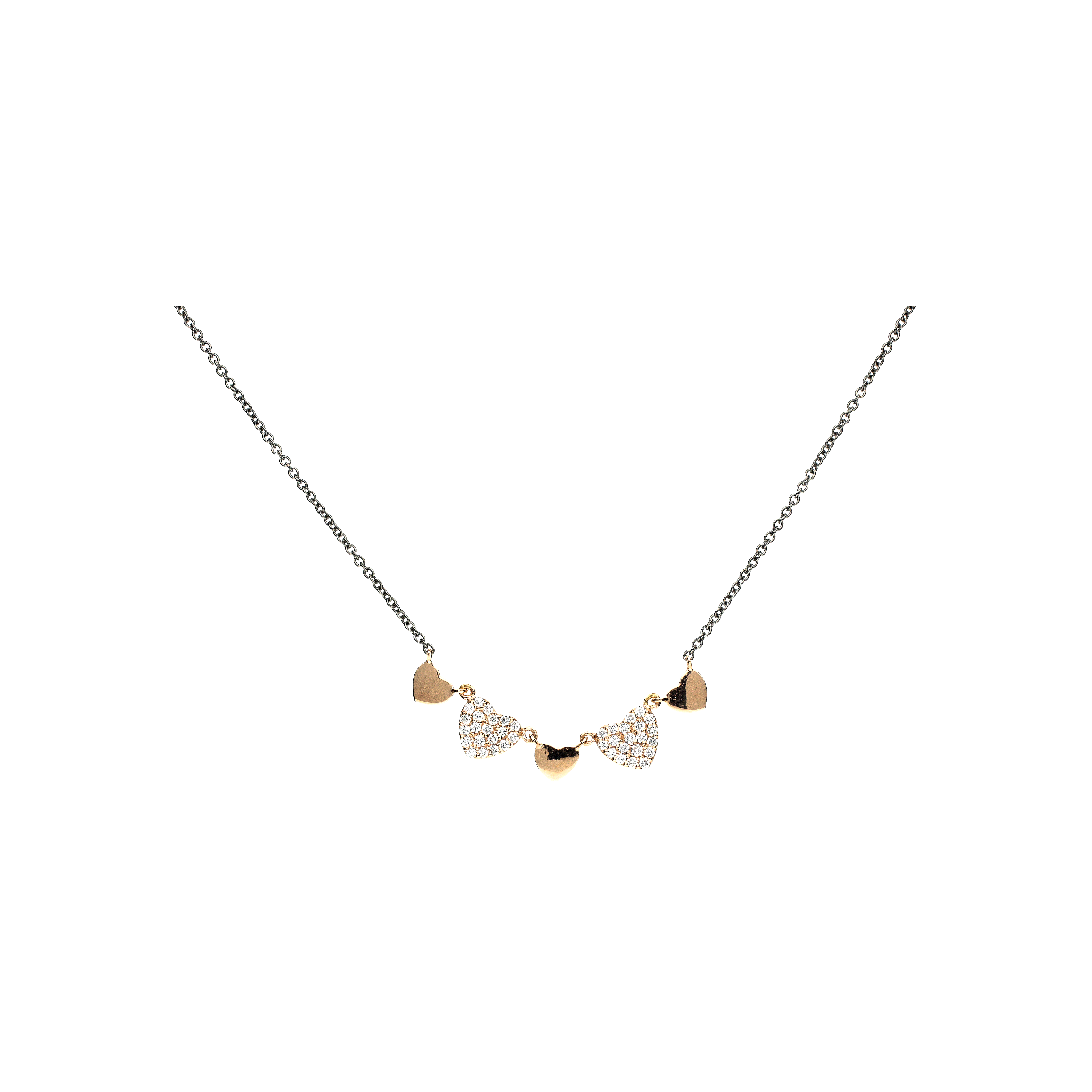 Bartorelli Italian Jewels | GIROCOLLO IN ORO BRUNITO CON CUORI IN ORO ROSA E DIAMANTI - C054/38/1 (1)