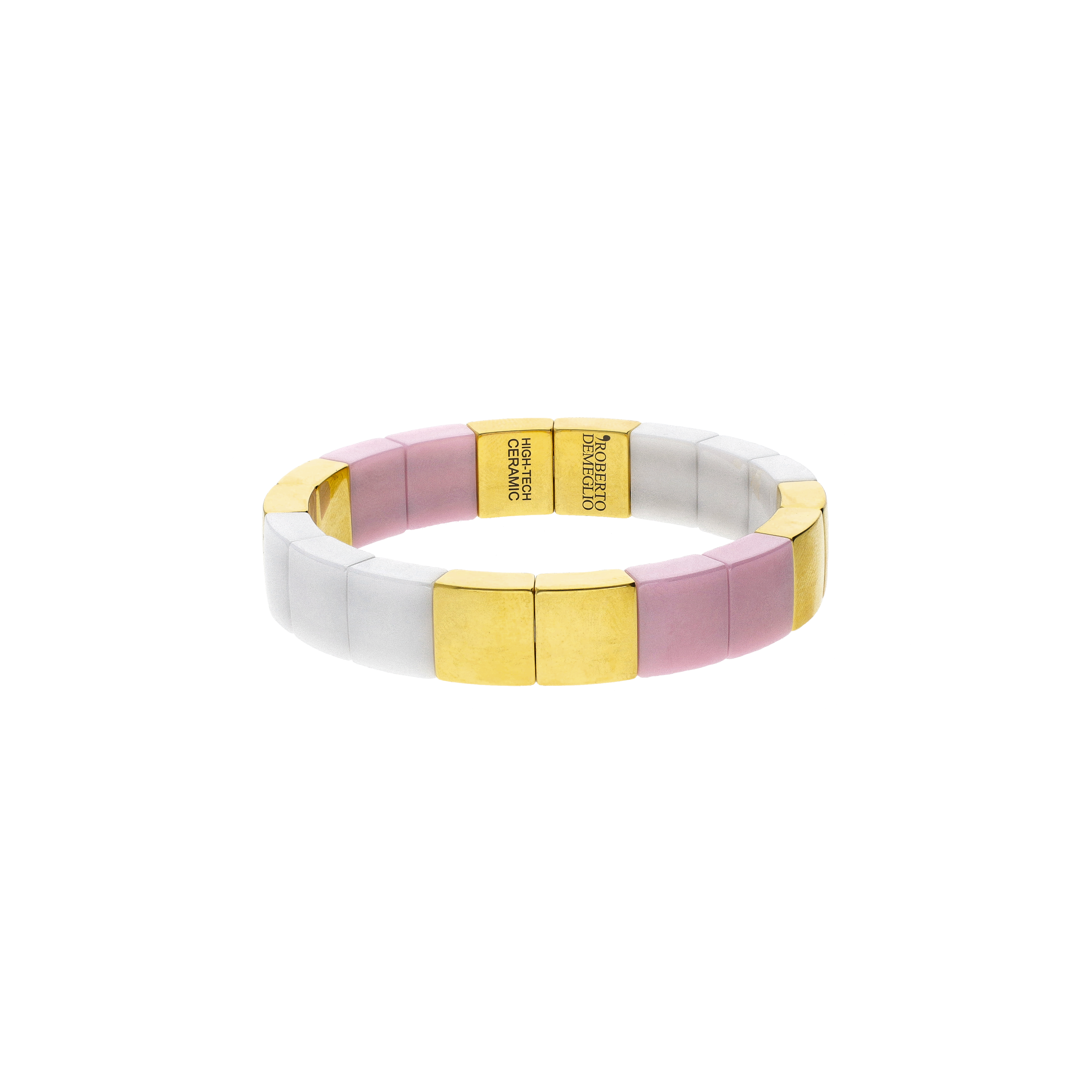 Roberto Demeglio | BRACCIALE AURA IN CERAMICA BIANCA LUCIDA, DORATA GIALLA E BABY PINK - AU965GBP (1)