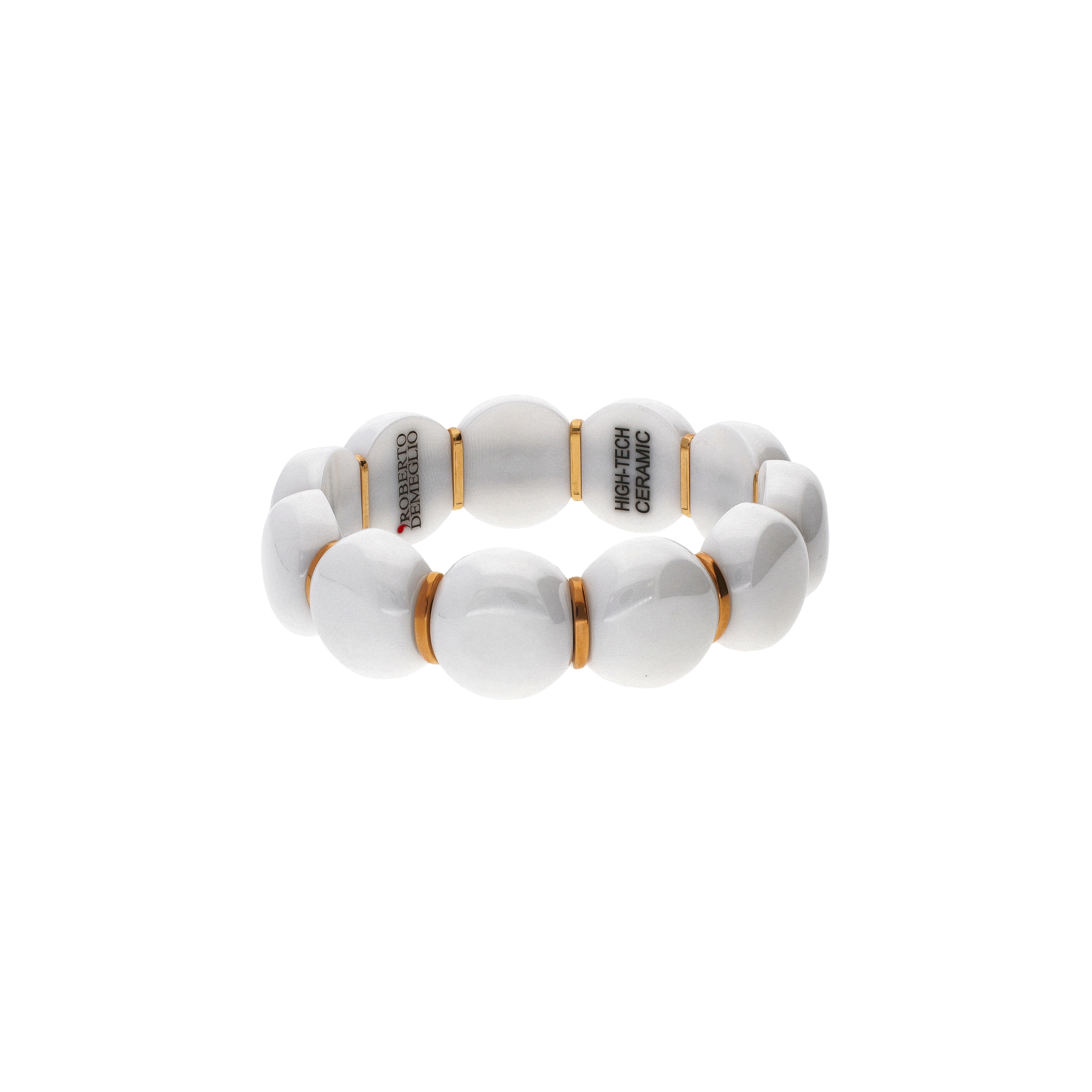 Roberto Demeglio | BRACCIALE AURA DAMA MEDIO IN CERAMICA LUCIDA BIANCA E BARRETTE IN CERAMICA DORATA ROSA - AU9D4MRBB (1)