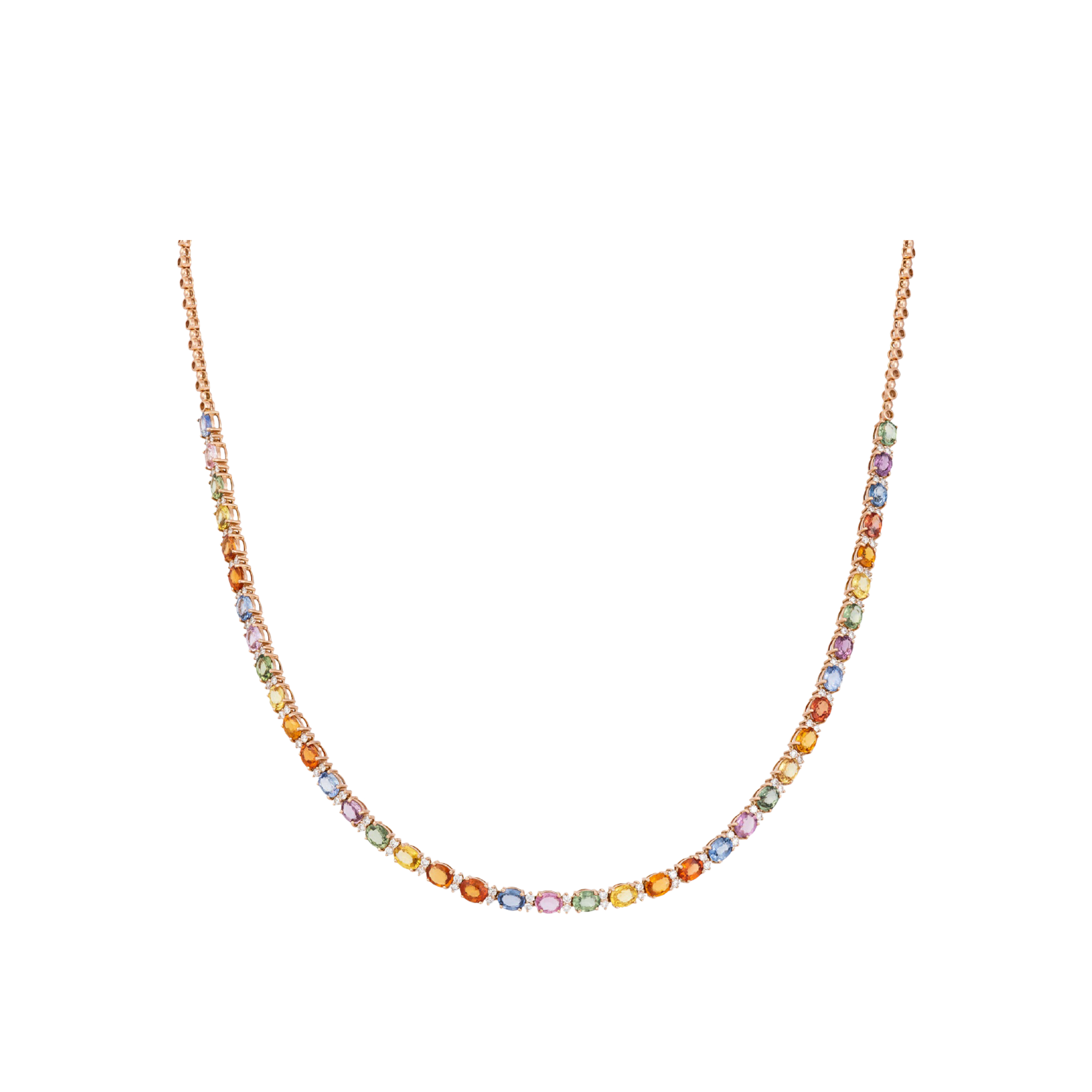 Bartorelli Italian Jewels | COLLANA TENNIS RAINBOW IN ORO ROSA CON ZAFFIRI MULTICOLOR E DIAMANTI - KN1009/MS (1)