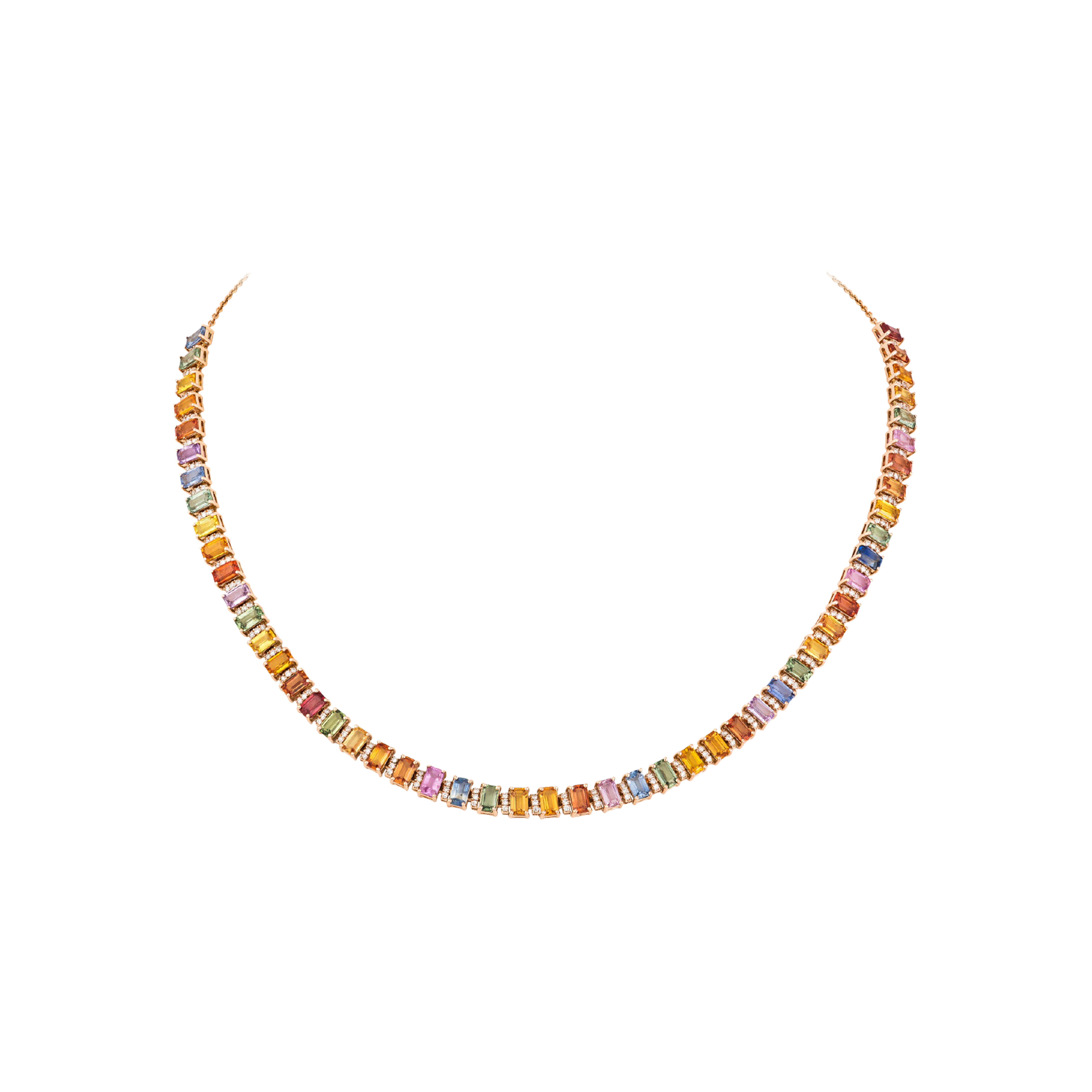 Bartorelli Italian Jewels | COLLANA GIROCOLLO TENNIS RAINBOW IN ORO ROSA CON DIAMANTI E ZAFFIRI MULTICOLOR - KN1003/MS (1)