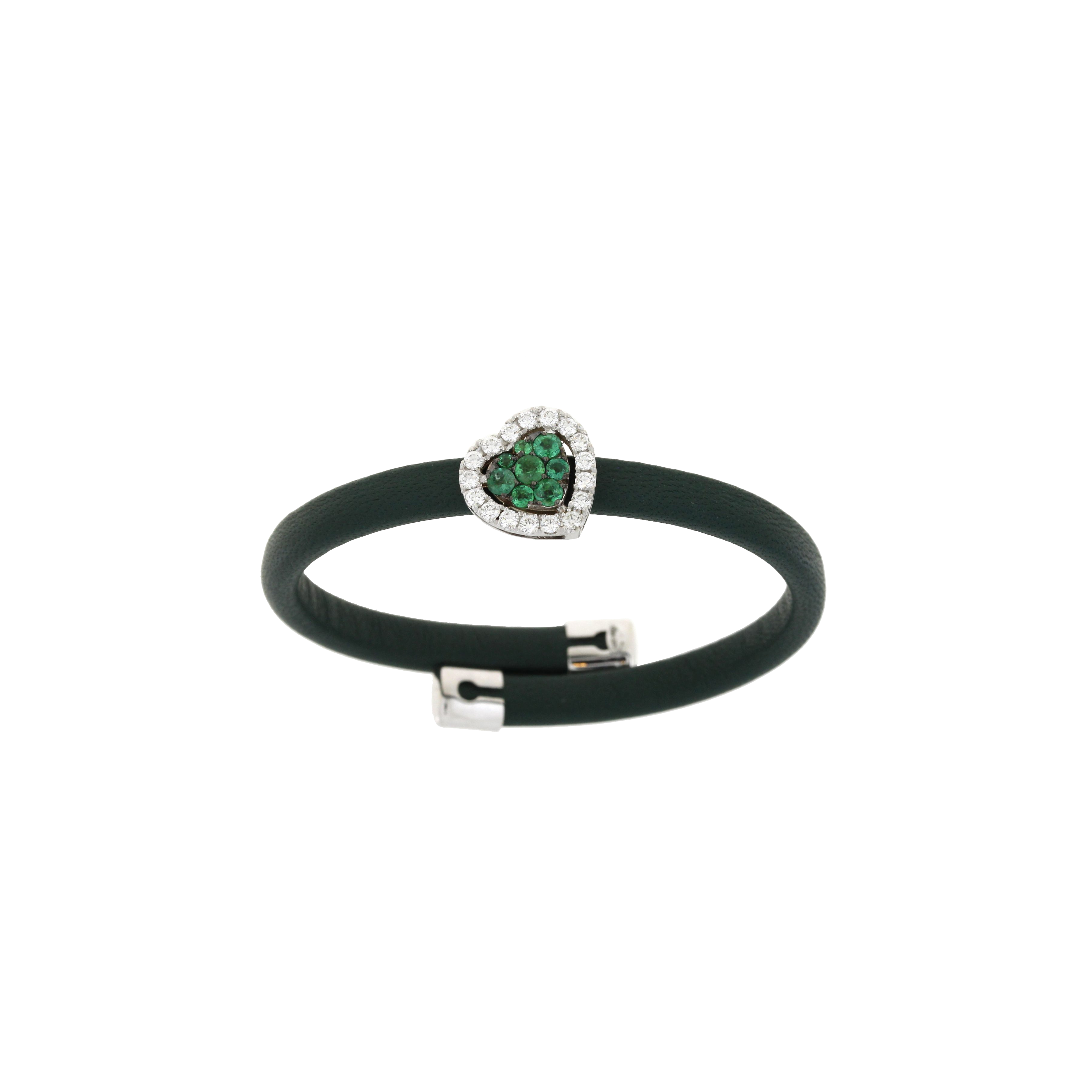 Bartorelli Italian Jewels | BRACCIALE IN PELLE VERDE CON CUORE IN ORO BIANCO, DIAMANTI E SMERALDI - 1PU0750322/4 (1)