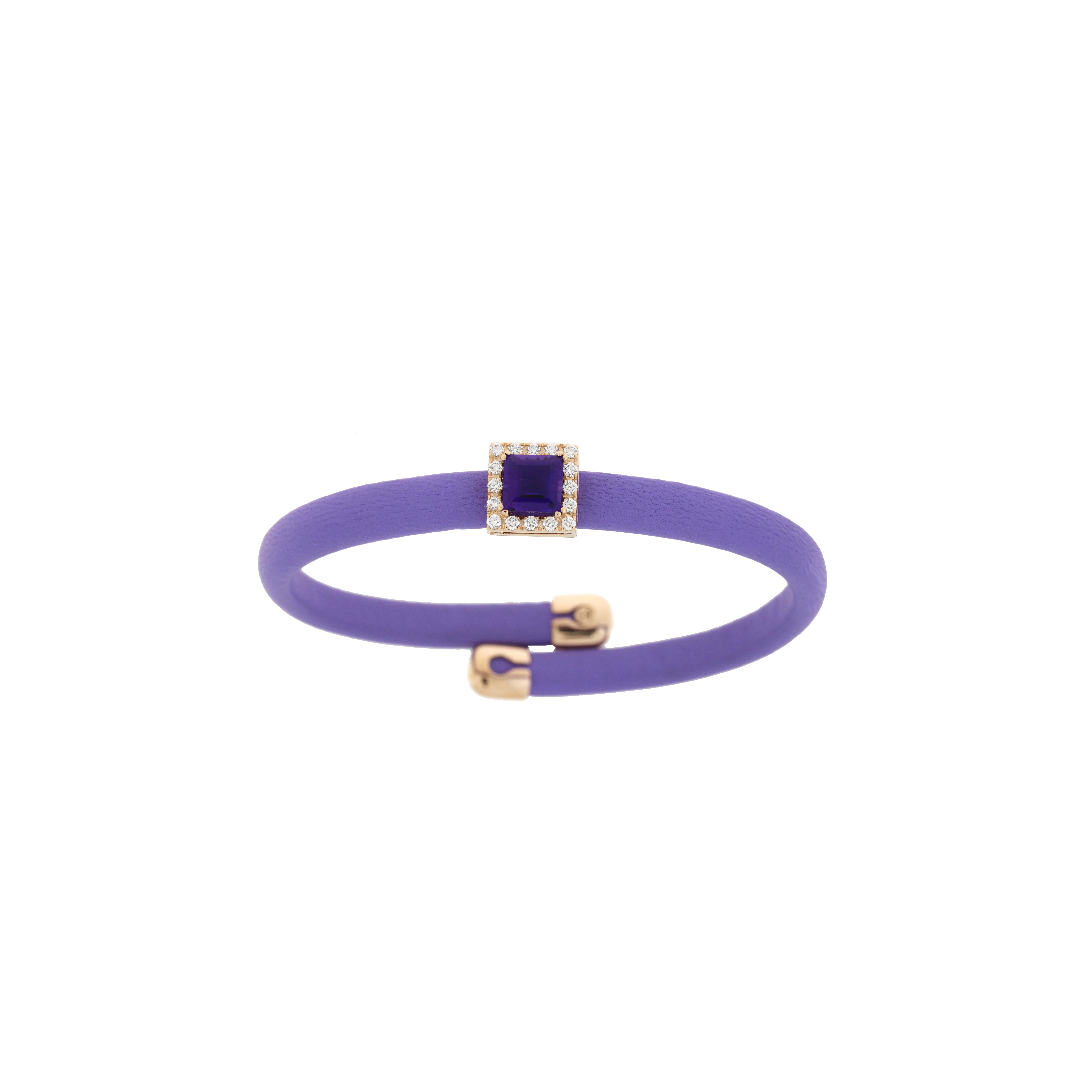 Bartorelli Italian Jewels | BRACCIALE IN PELLE VIOLA CON ELEMENTI IN ORO ROSA, DIAMANTI E AMETISTA - 1PU0032130/2 (1)
