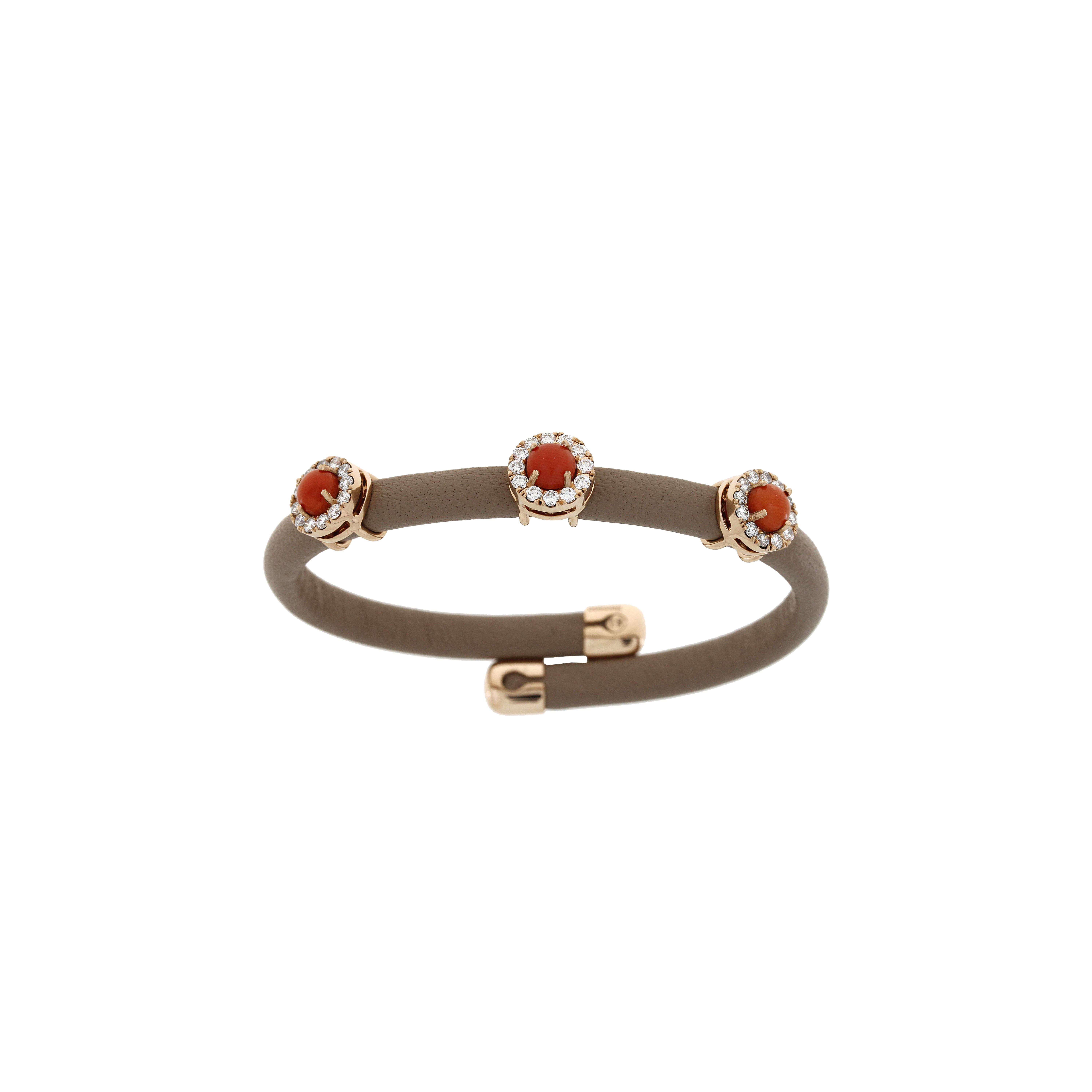Bartorelli Italian Jewels | BRACCIALE IN PELLE BEIGE CON ELEMENTI IN ORO ROSA, DIAMANTI E CORALLO - 1PU0032125/4 (1)