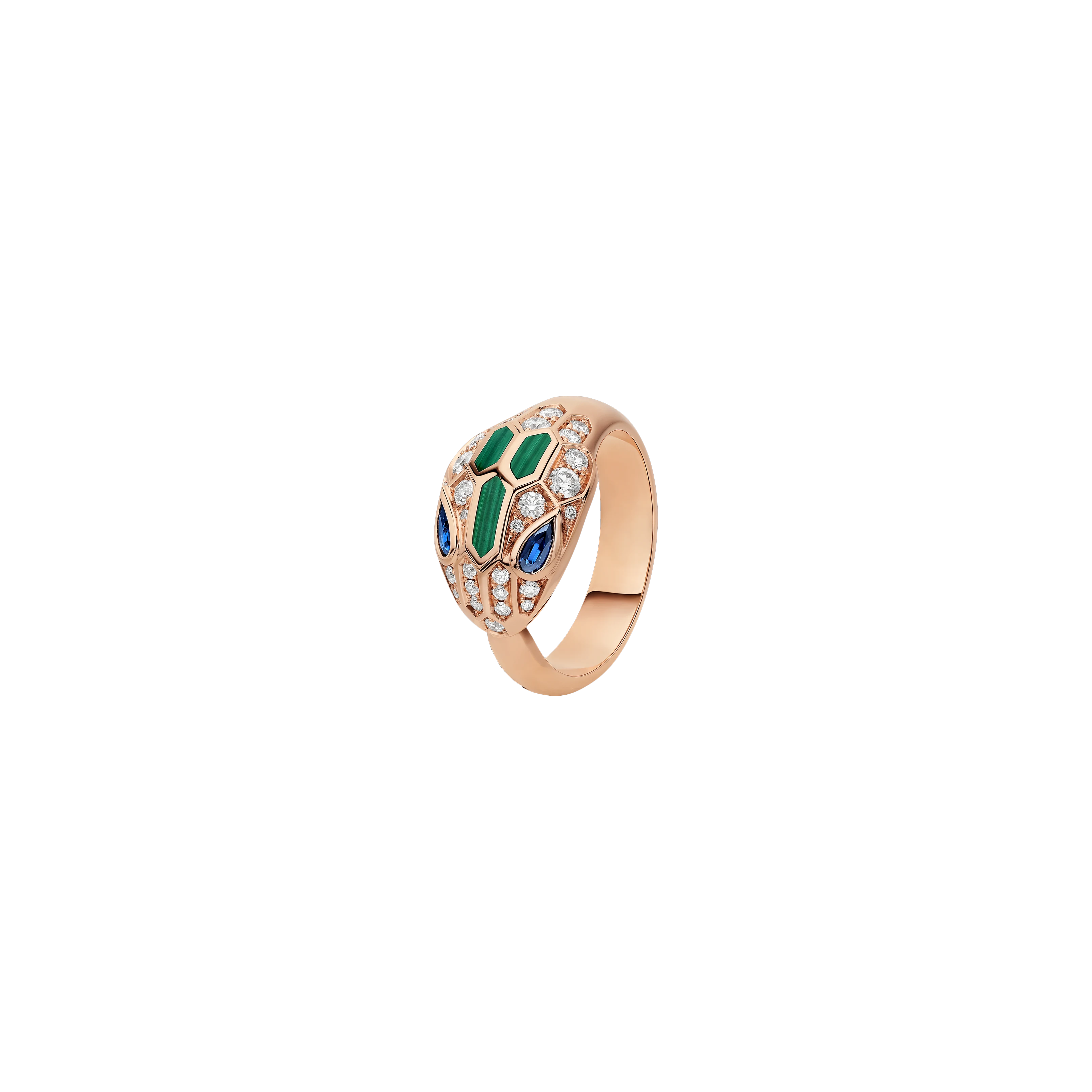 Bulgari | ANELLO SERPENTI IN ORO ROSA CON DIAMANTI, ZAFFIRI E MALACHITE - AN858587 - AN858587 (1)