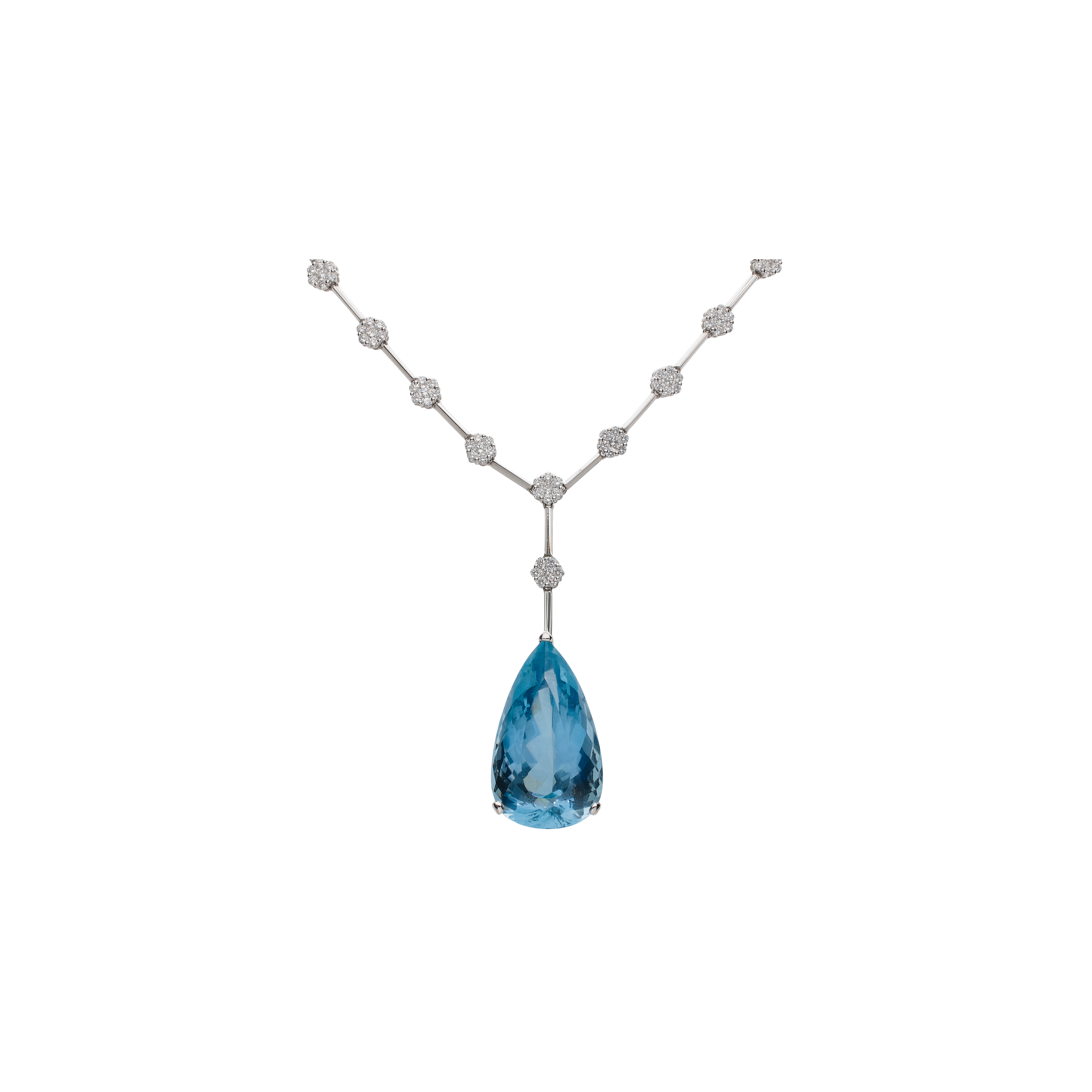 Bartorelli Italian Jewels | COLLANA IN ORO BIANCO CON FIORI IN PAV&Eacute; DI DIAMANTI E PENDENTE ACQUAMARINA - COIEEX19-AK653 (1)