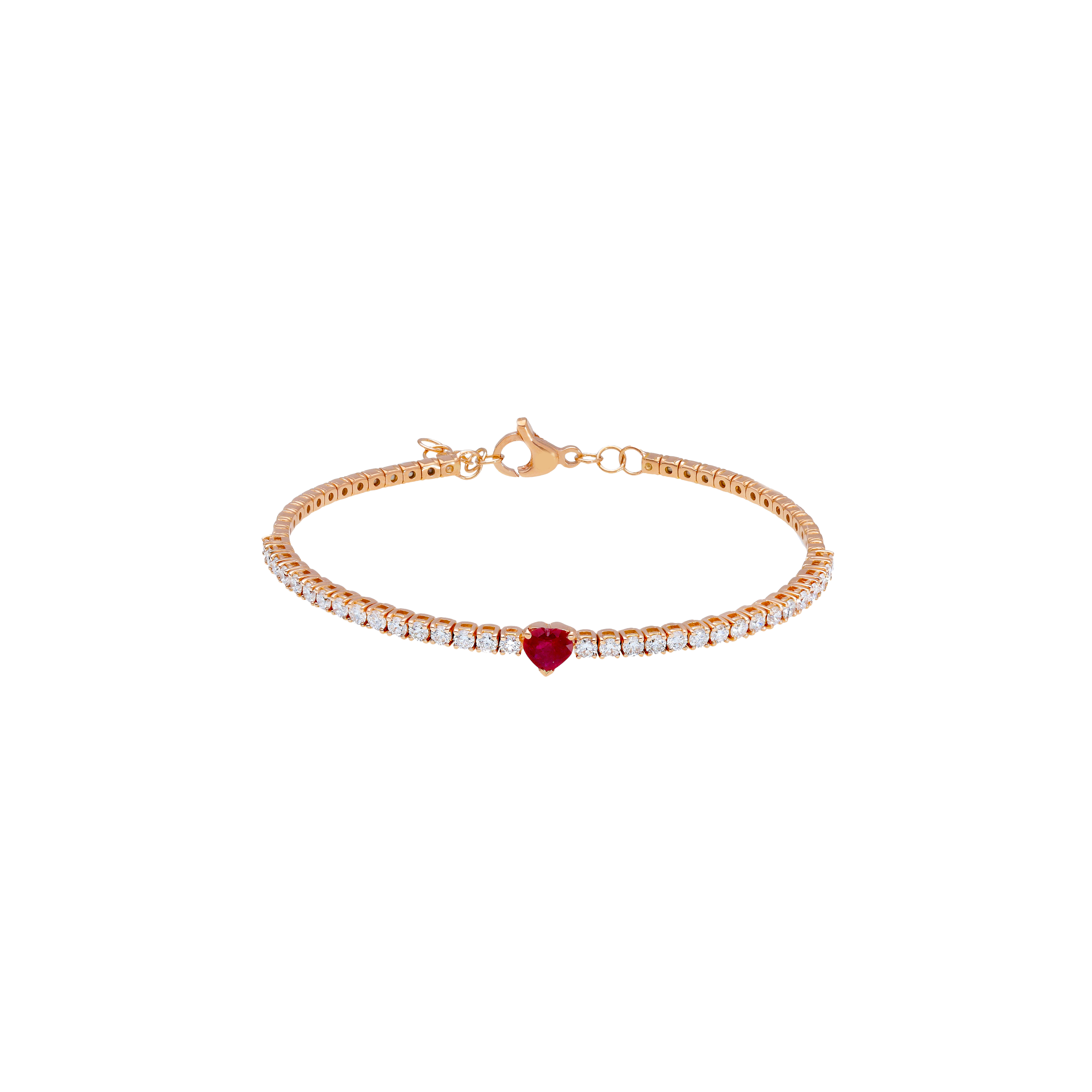 Bartorelli Italian Jewels | BRACCIALE TENNIS SEMIRIGIDO IN ORO ROSA CON DIAMANTI E RUBINO TAGLIO CUORE - 251519RBR (1)