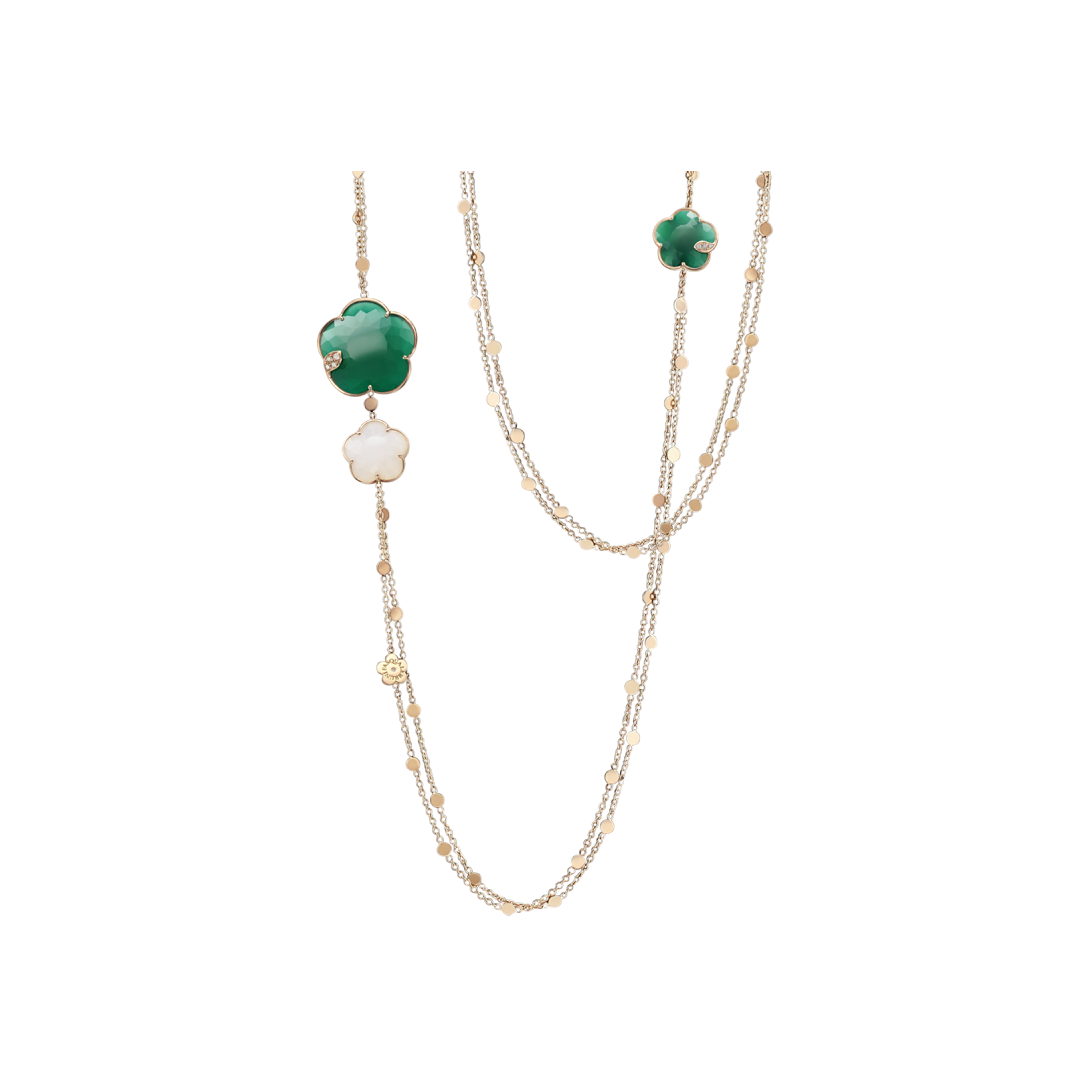 Pasquale Bruni | SAUTOIR TON  JOLI IN ORO ROSA CON FIORE IN AGATA VERDE E AGATA BIANCA , DIAMANTI BIANCHI - 16128R - 16128R (1)