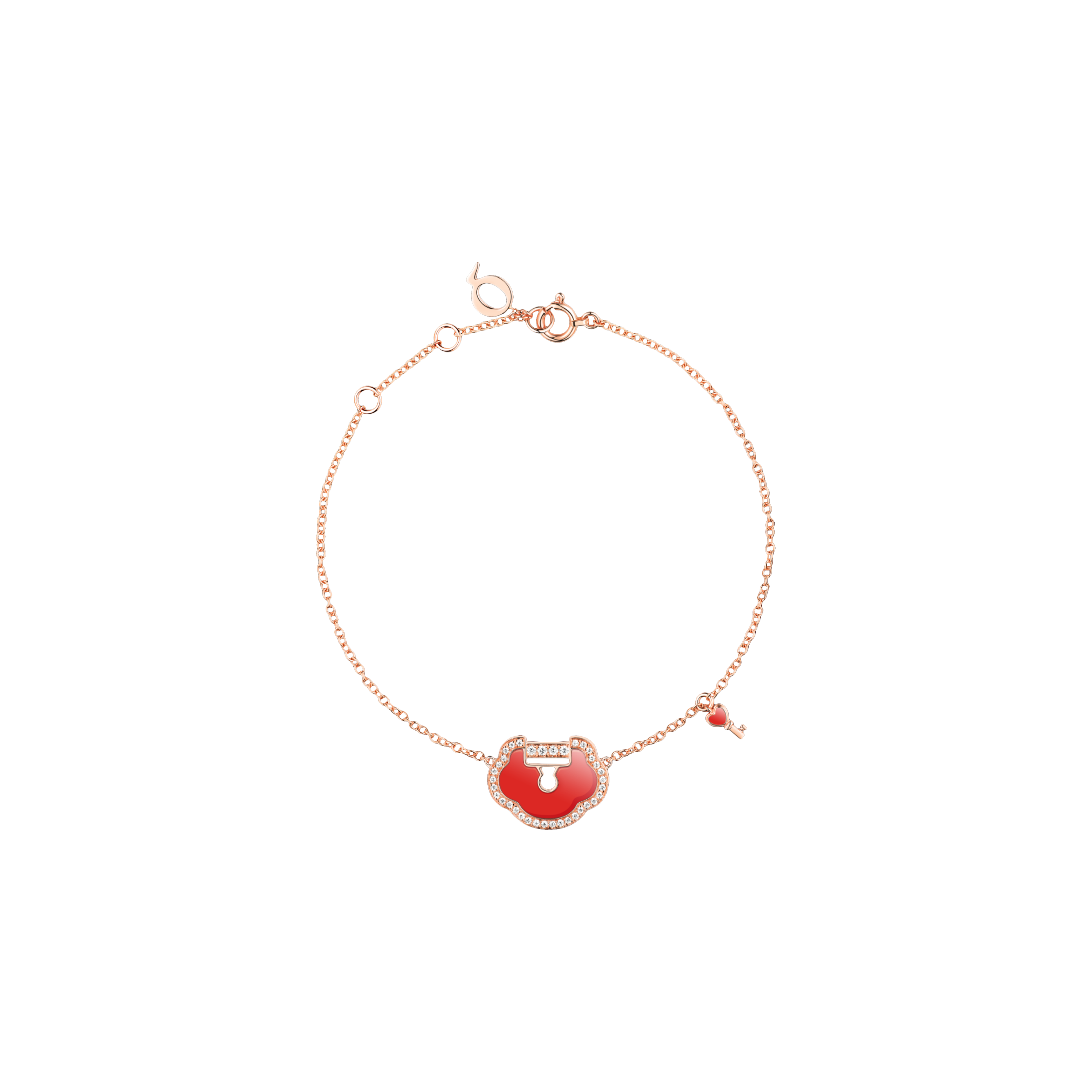 Qeelin | BRACCIALE YU YI LOCK IN ORO ROSA CON LUCCHETTO ROSSO PICCOLO IN AGATA E DIAMANTI - YYL-040-BL-RGDRA - YLB40ABRGRA (1)