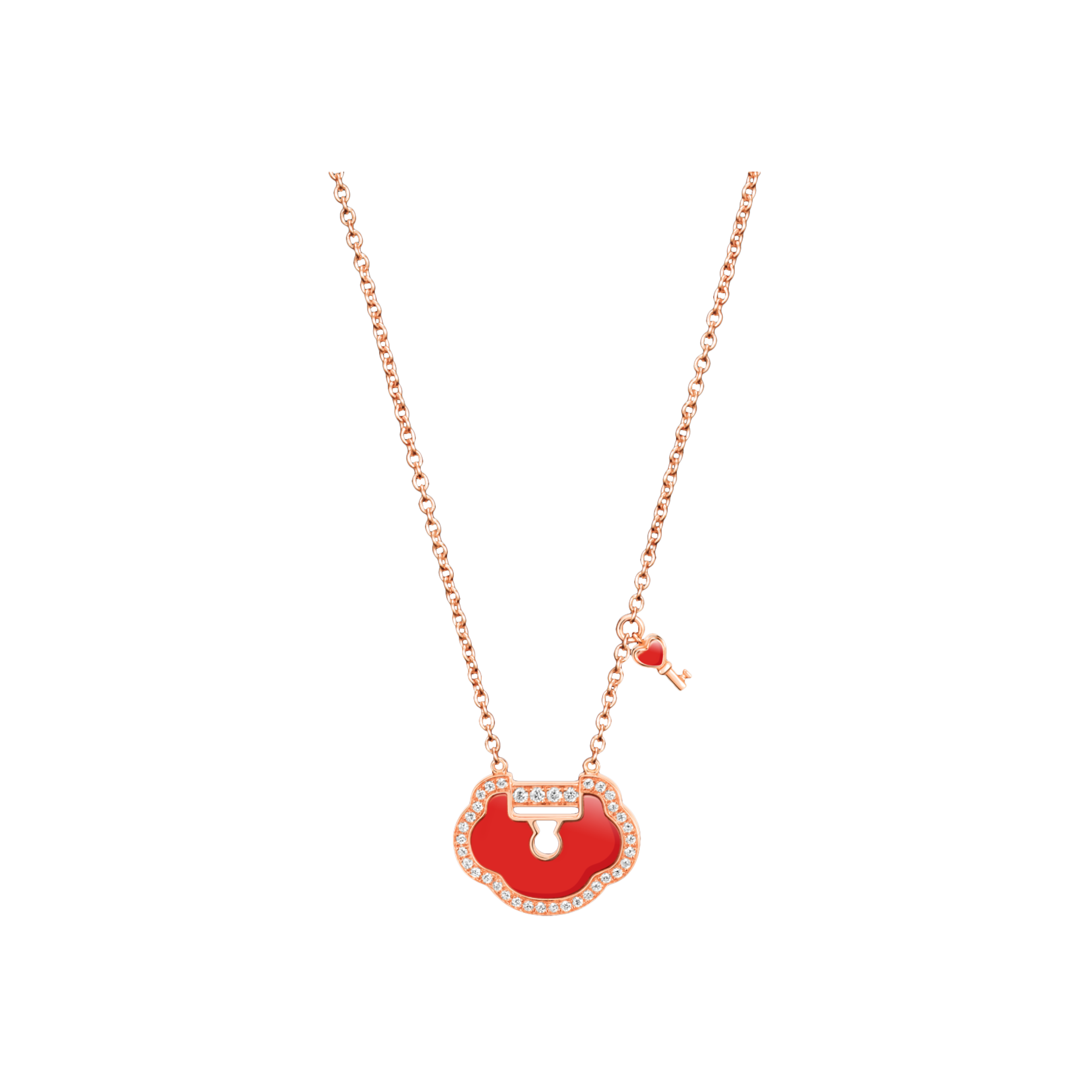Qeelin | COLLANA YU YI IN ORO ROSA CON LUCCHETTO PICCOLO IN AGATA E DIAMANTI - YYL-040-NL-RGDRA - YLN40ABRGRA (1)