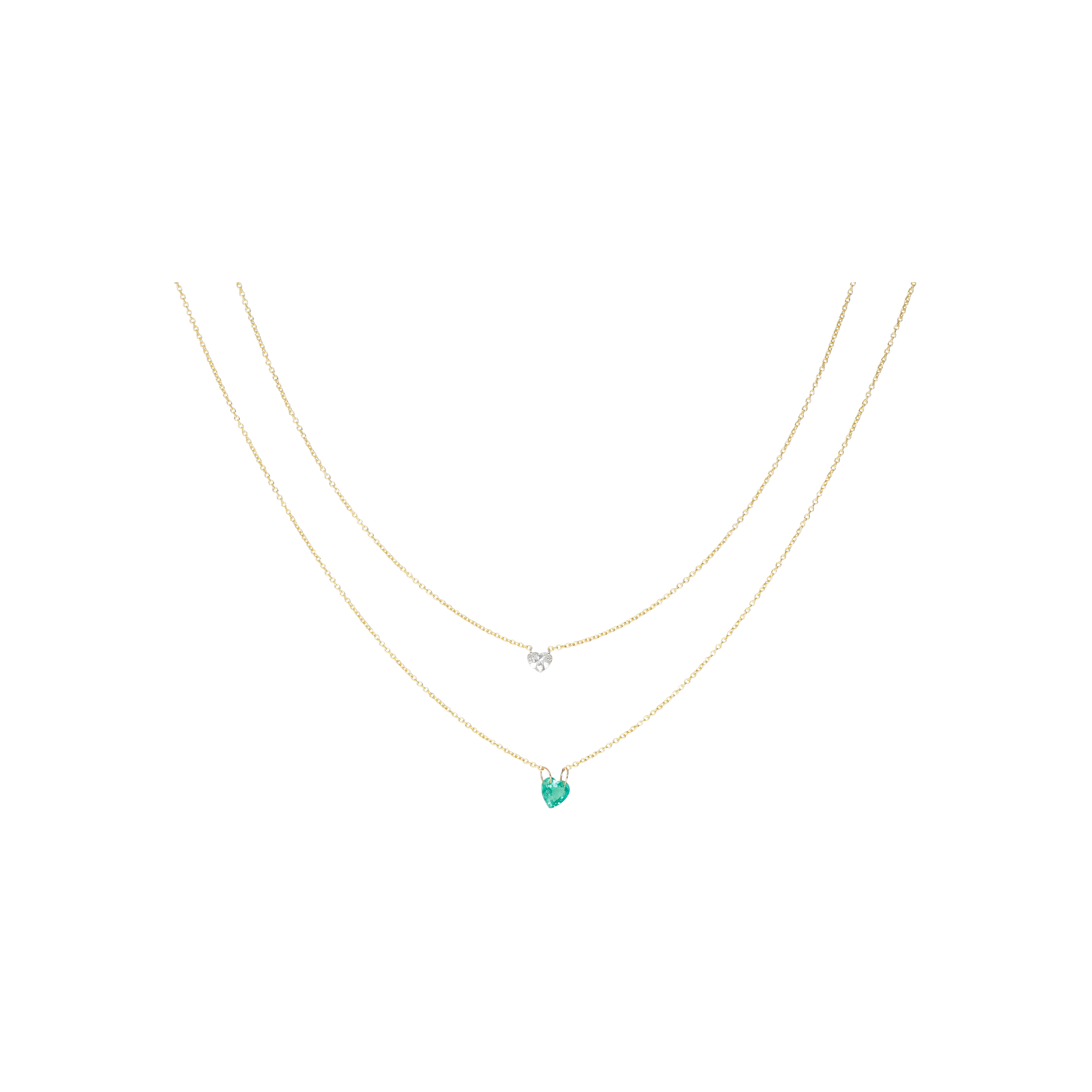 Bartorelli Italian Jewels | COLLANA A DUE FILI IN ORO GIALLO CON DIAMANTE CUORE E SMERALDO CUORE - C069/20/5 (1)