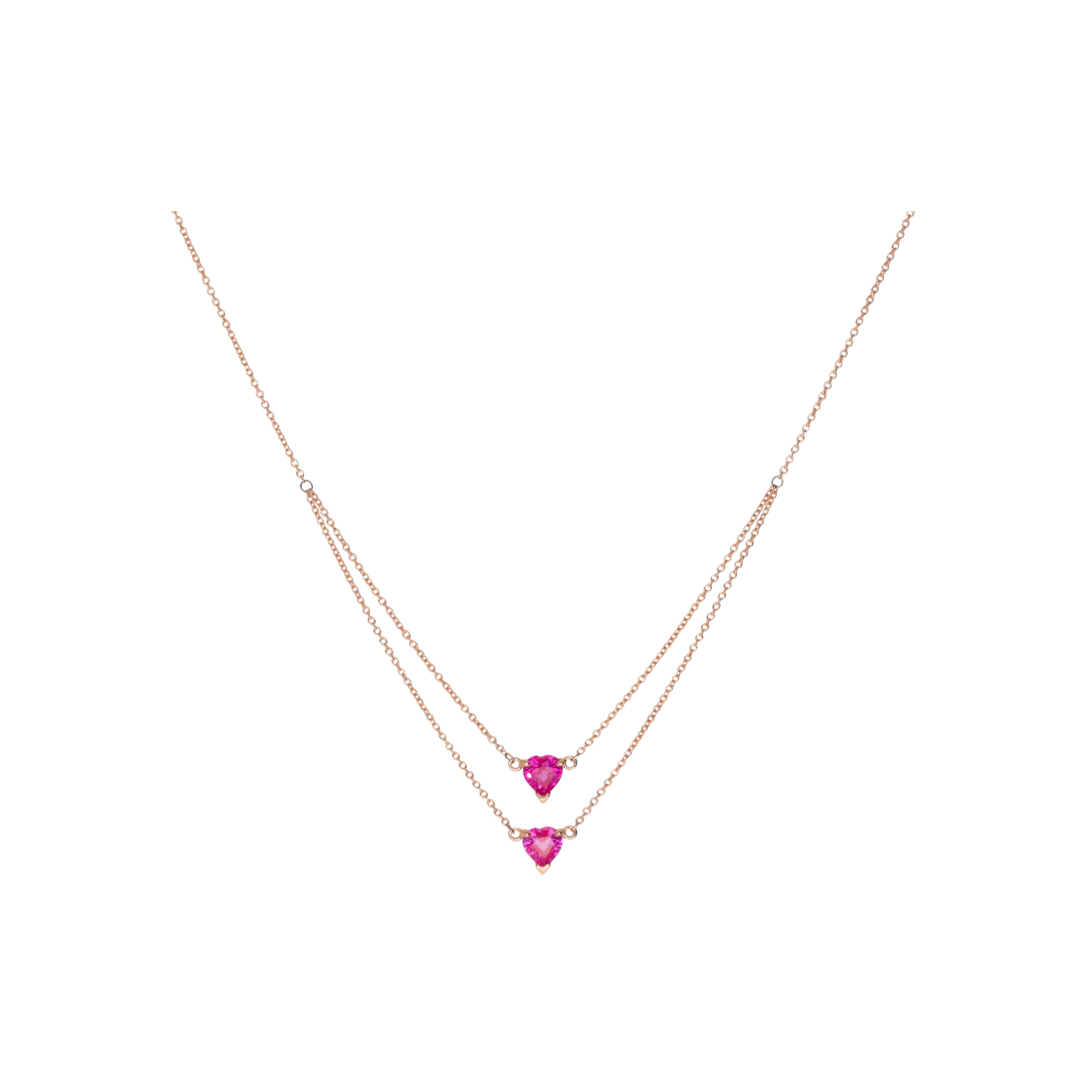 Bartorelli Italian Jewels | COLLANA A DUE FILI IN ORO ROSA CON CUORI IN ZAFFIRI ROSA - C077/2/0 (1)
