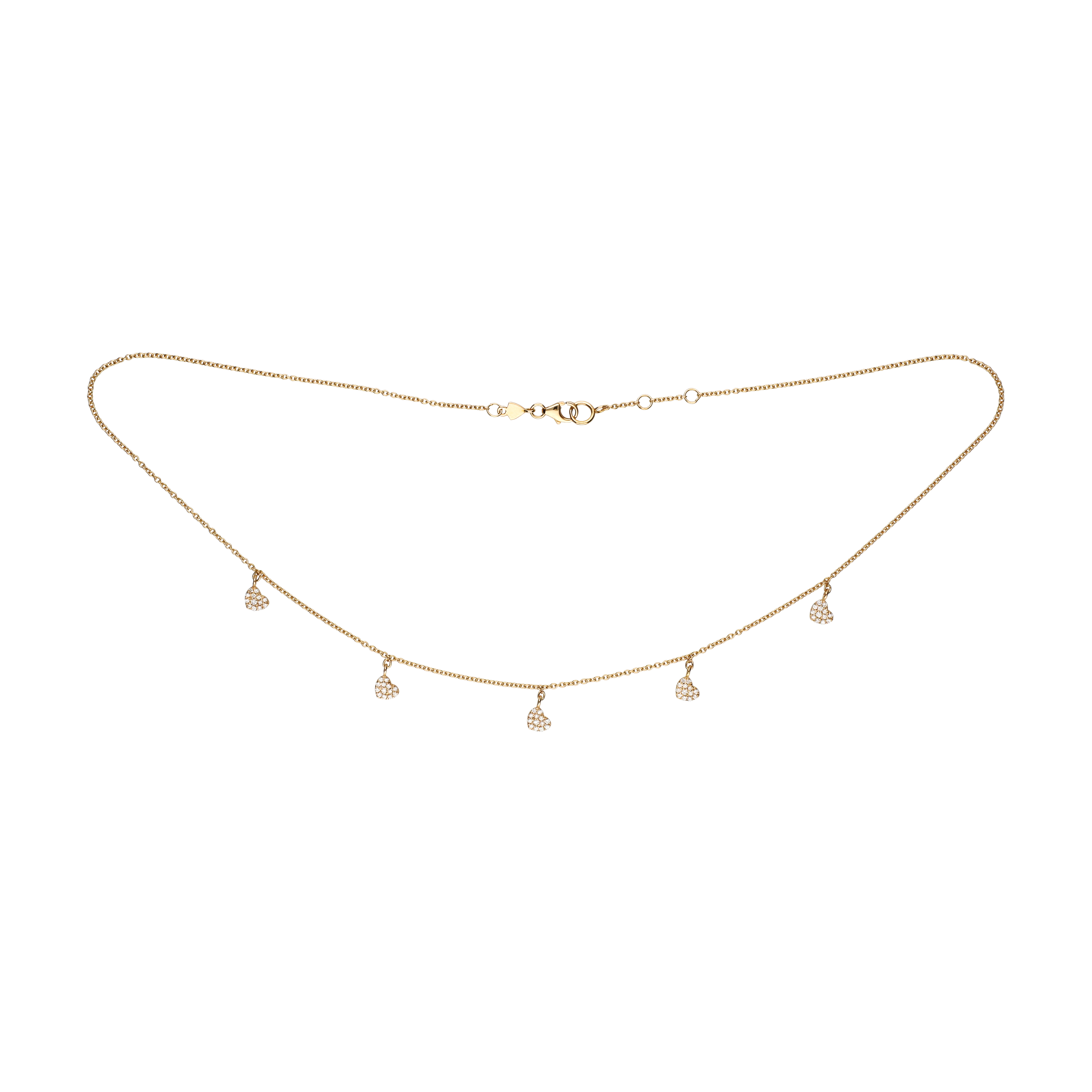Bartorelli Italian Jewels | COLLANA GIROCOLLO IN ORO ROSA CON CUORI PENDENTI IN PAV&Eacute; DI DIAMANTI - C054/4-C (1)