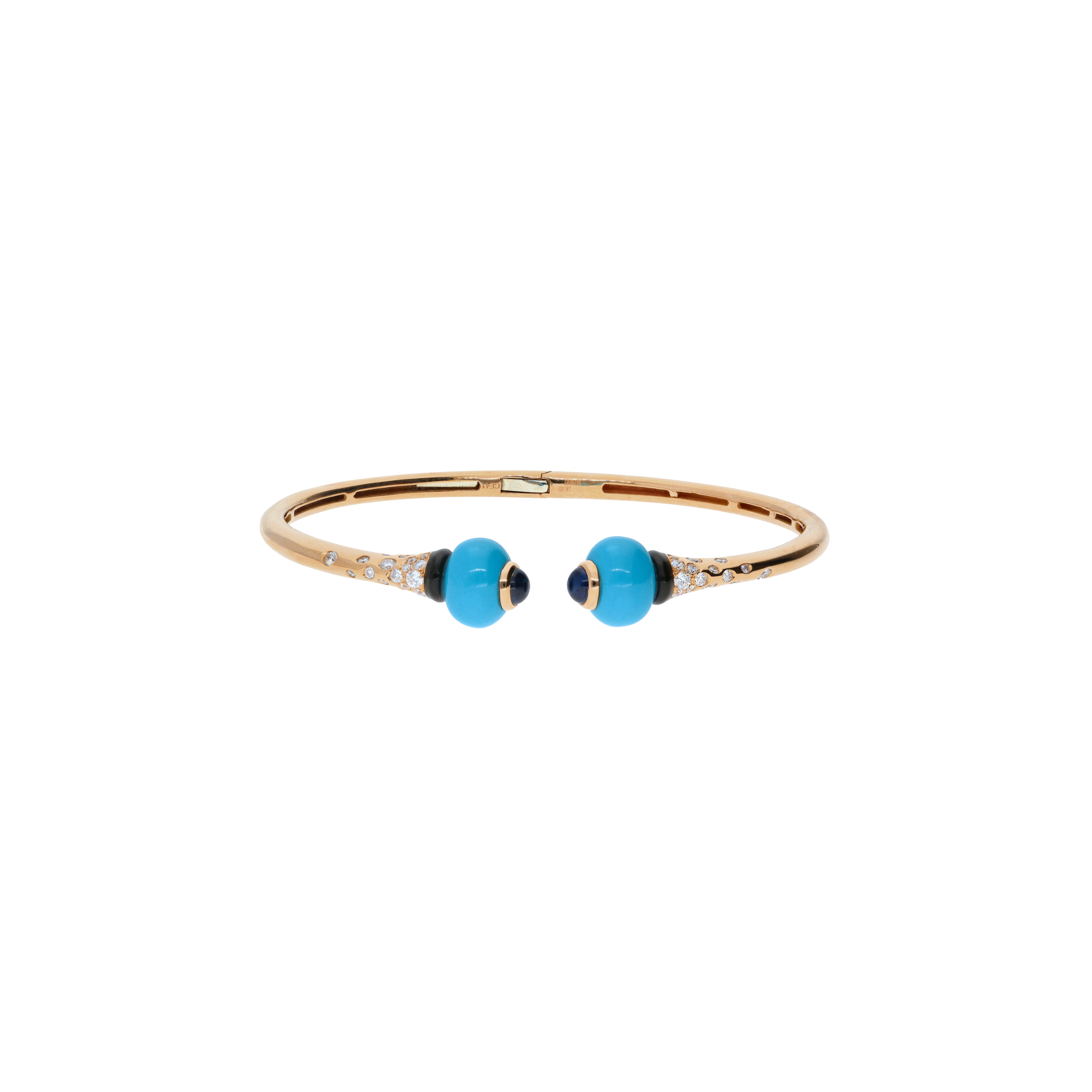 Bartorelli Italian Jewels | BRACCIALE RIGIDO IN ORO ROSA CON DIAMANTI, ZAFFIRI BLU, TURCHESE E ONICE - PU4863Z (1)