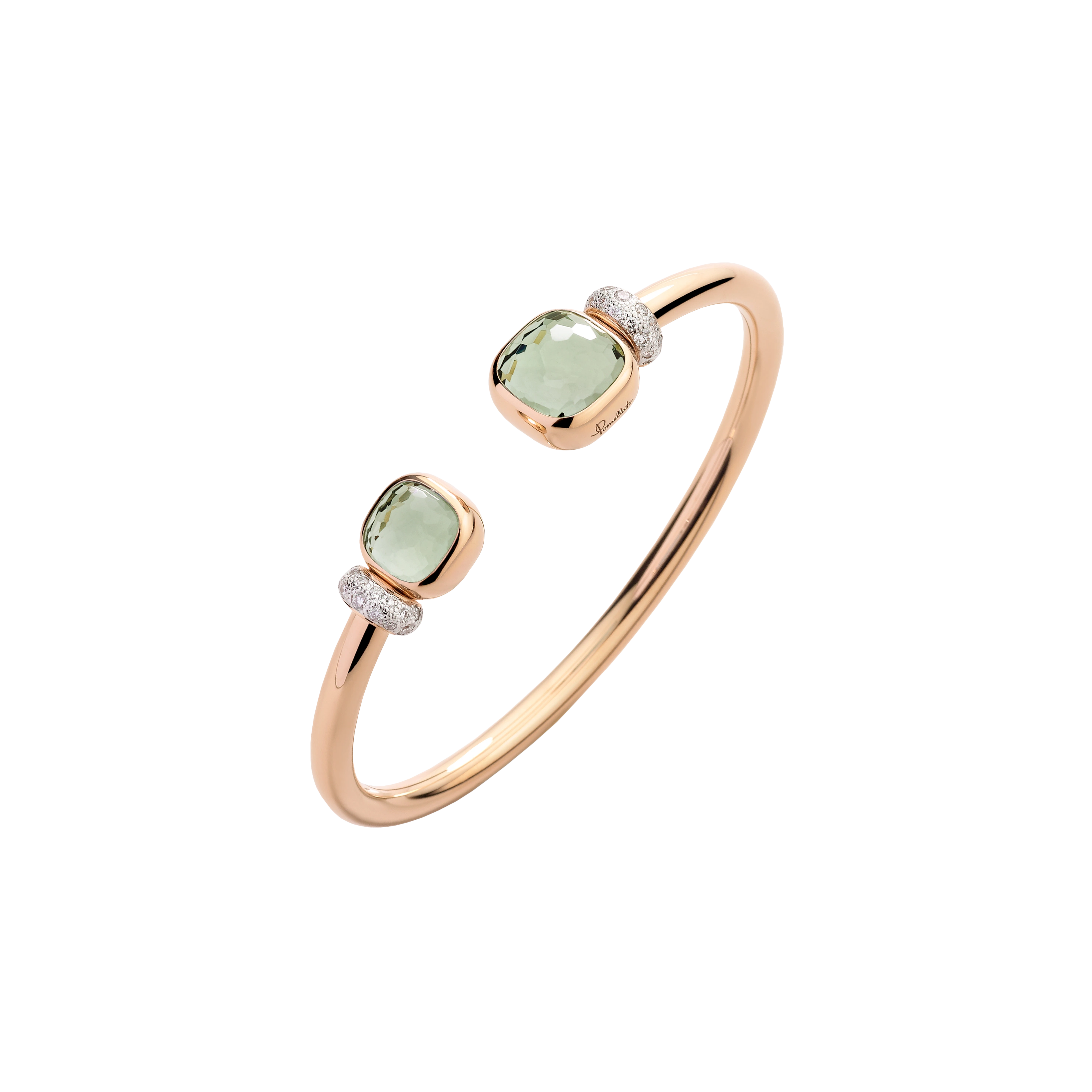 Pomellato | BRACCIALE NUDO IN ORO ROSA, PRASIOLITE E DIAMANTI BIANCHI SU ORO ROSA  RODIATO BIANCO - PBC1006O7WHRDB0PA - PBC1006O7WHRDB0PA (1)