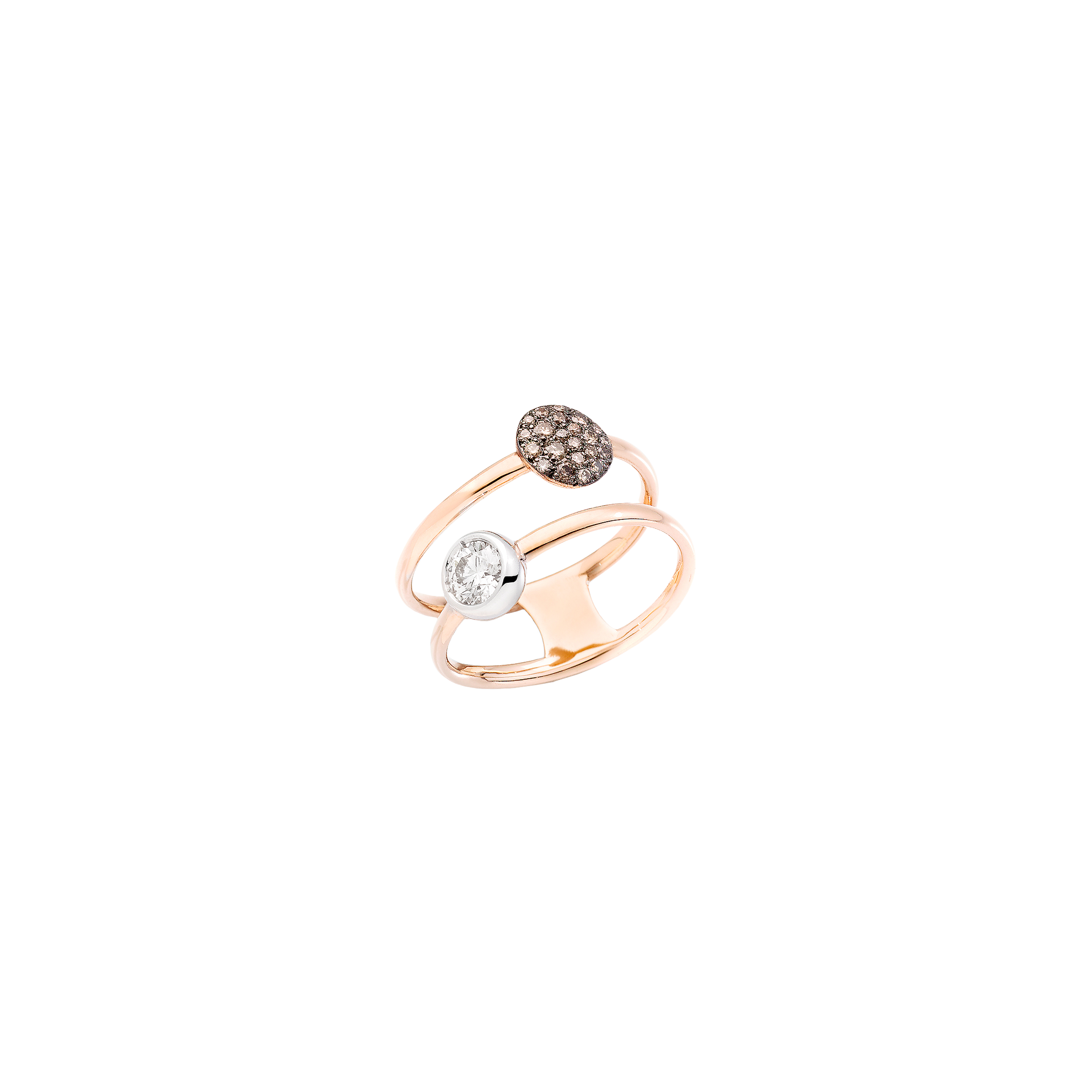 Pomellato | ANELLO SABBIA IN ORO ROSA E ORO ROSA RODIATO NERO CON DIAMANTE BIANCO E PAV&Eacute; DI DIAMANTI BROWN - PAC3051O6BWRDB0BR - PAC3051O6BWRDB0BR (1)