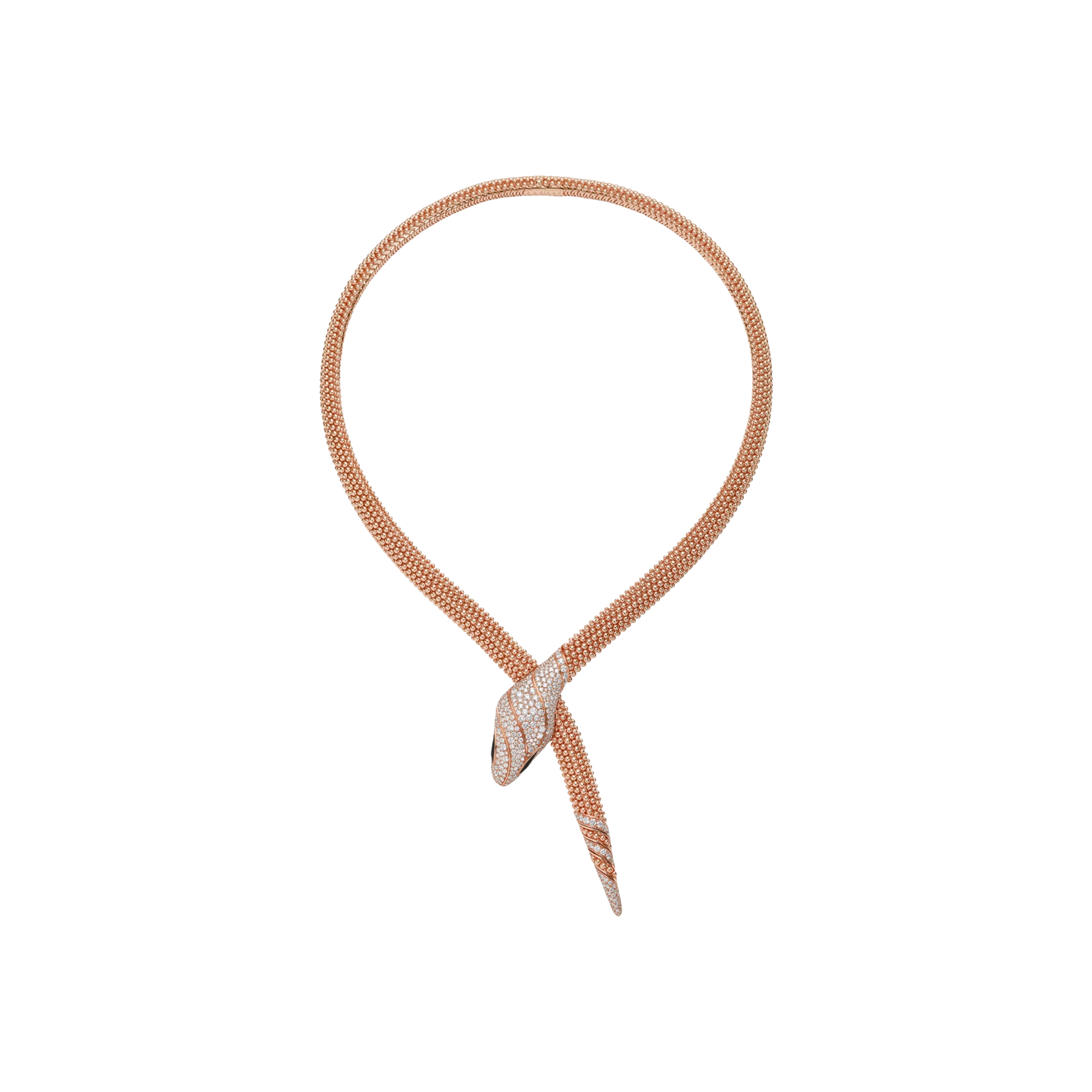 Bulgari | COLLANA SERPENTI PALLINI IN ORO ROSA 18 KT CON TESTA E CODA CON PAV&Eacute; DI DIAMANTI E OCCHI IN ONICE NERA. - 358434 (1)