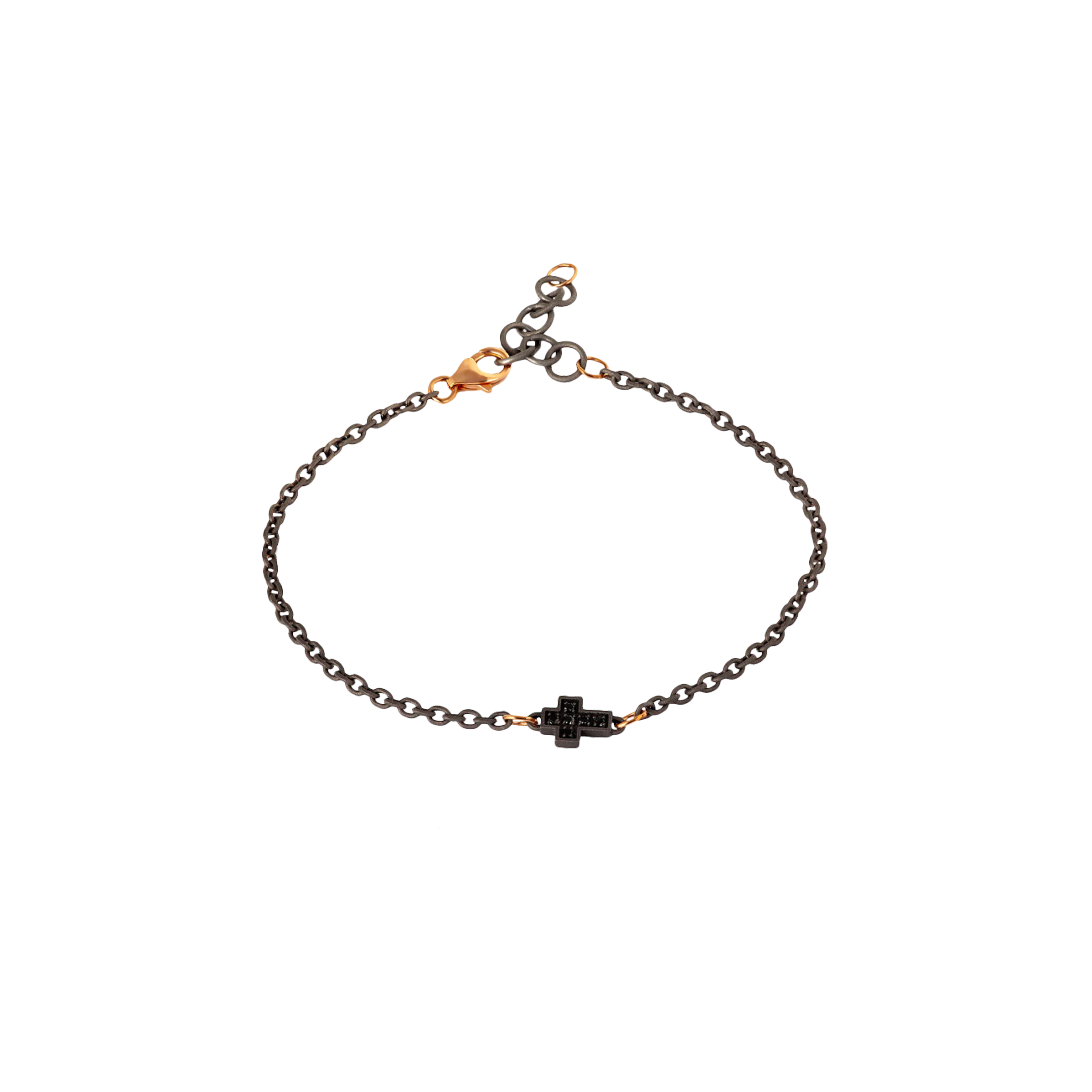 Mano | J . | BRACCIALE UOMO 1 CROCE IN TITANIO, DIAMANTI BLACK,  ORO ROSSO 9KT E CATENA - MINBRTB1CROK - MINBRTB1CROK (1)