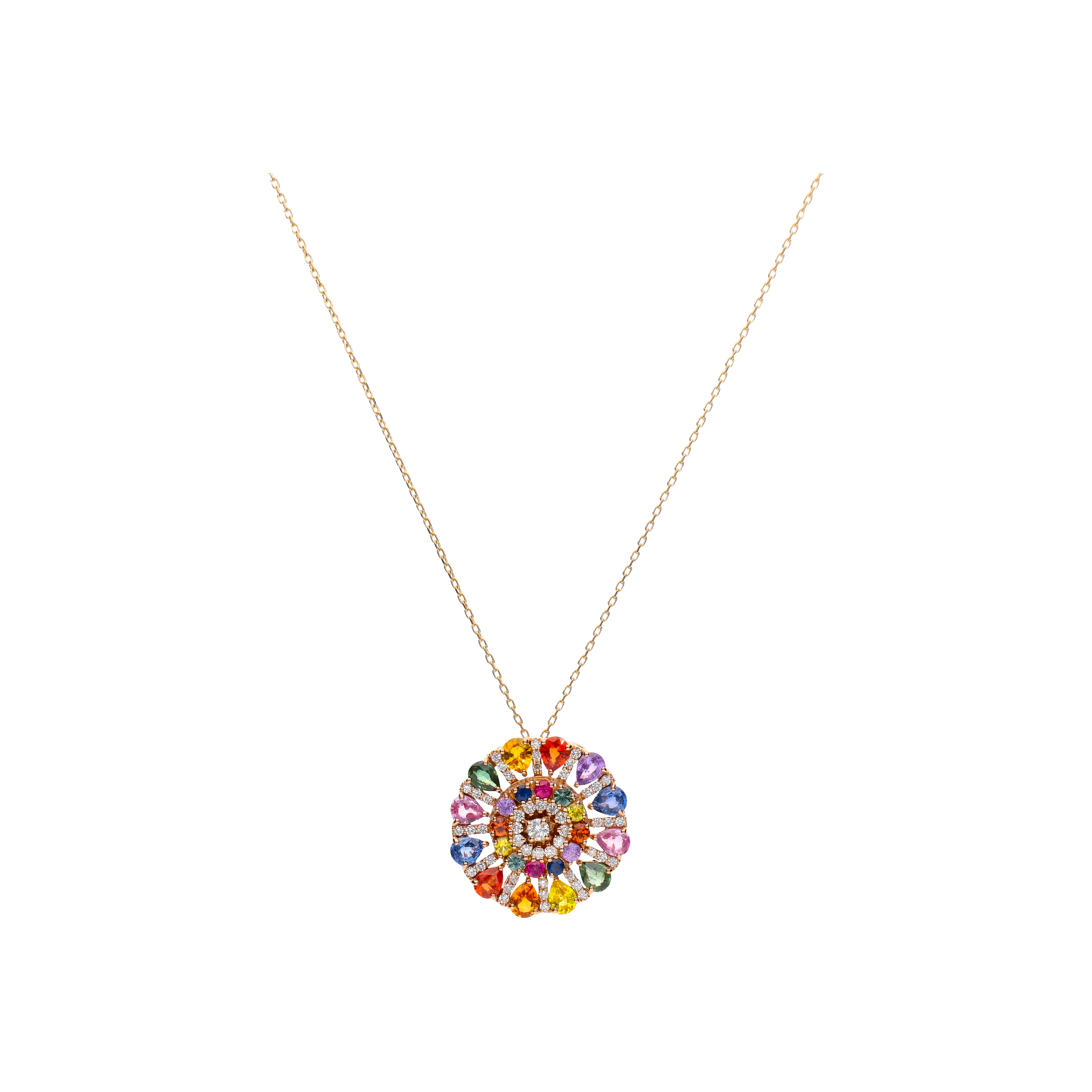 Bartorelli Italian Jewels | COLLANA RAINBOW IN ORO ROSA CON PENDENTE IN ZAFFIRI MULTICOLOR E DIAMANTI - KP1076/MS (1)