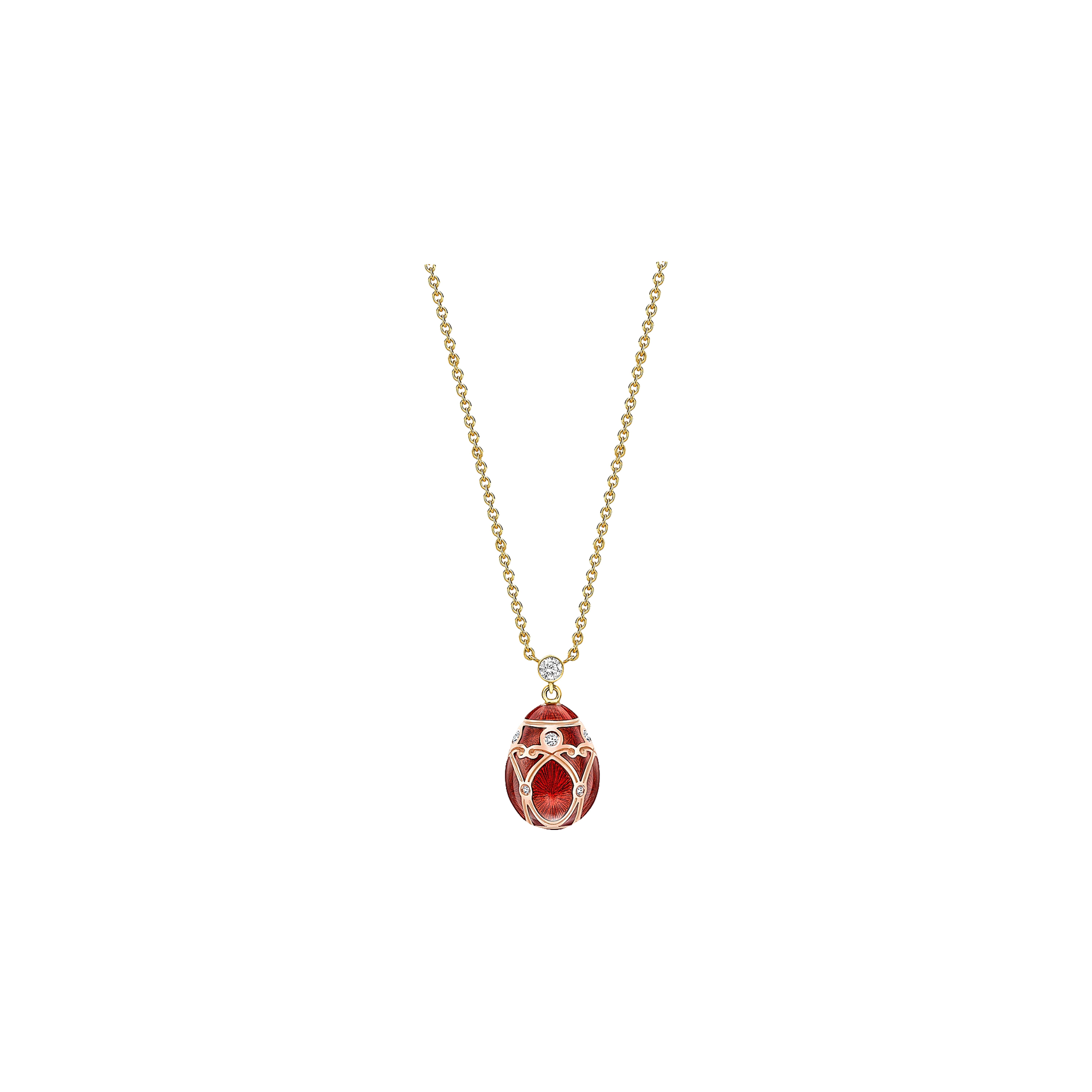 Faberg&eacute; | OVETTO FABERG&Eacute; PETITE HERITAGE PALAIS IN ORO GIALLO, ROSA, DIAMANTI E SMALTO GUILLOCH&Eacute; ROSSO - 3268 (1)