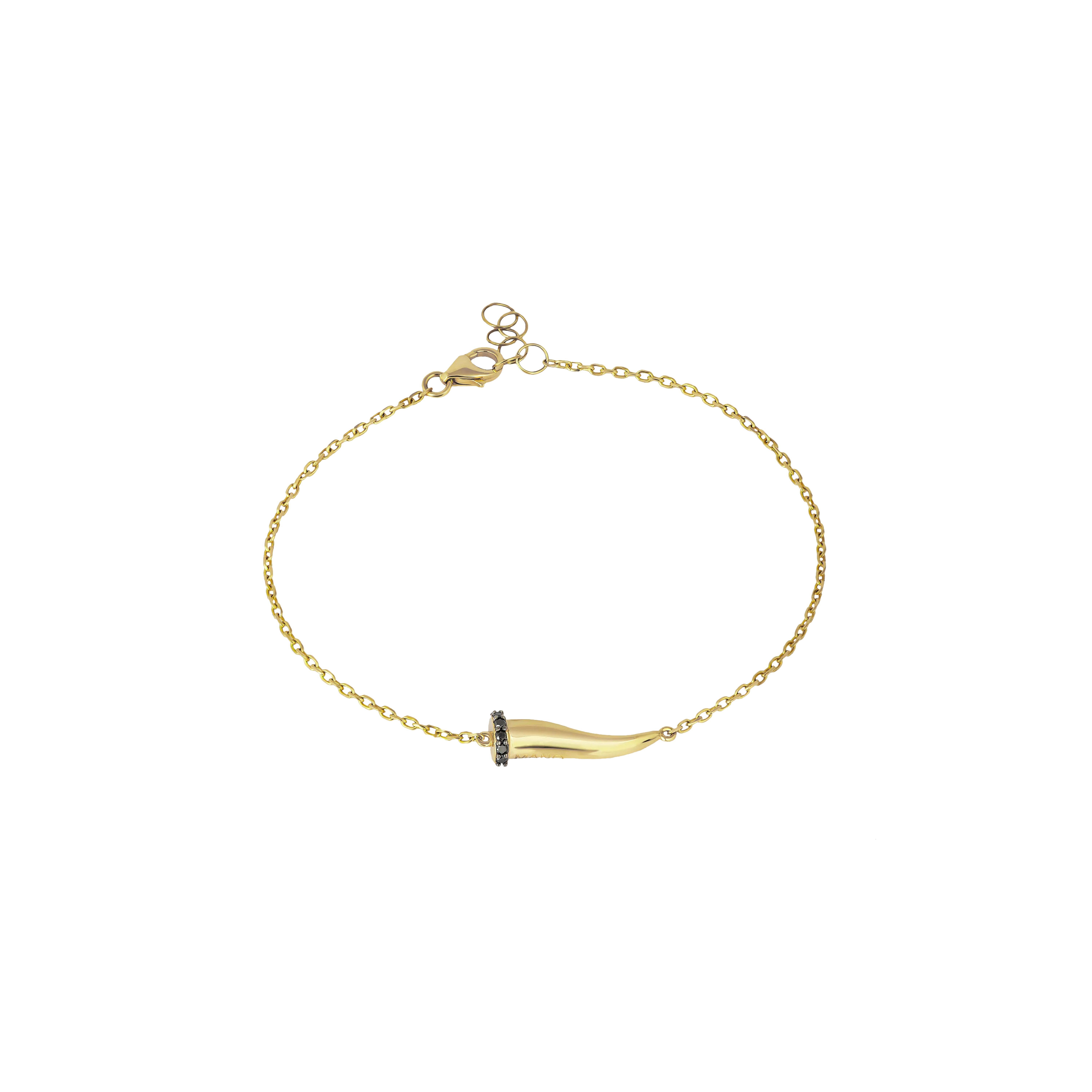 Mano | J . | BRACCIALE CHARMS UOMO LUCKY HORN CON CORNETTO IN ORO GIALLO 9 KT E DIAMANTI BLACK - CHBRYG7BBRK9KT (1)