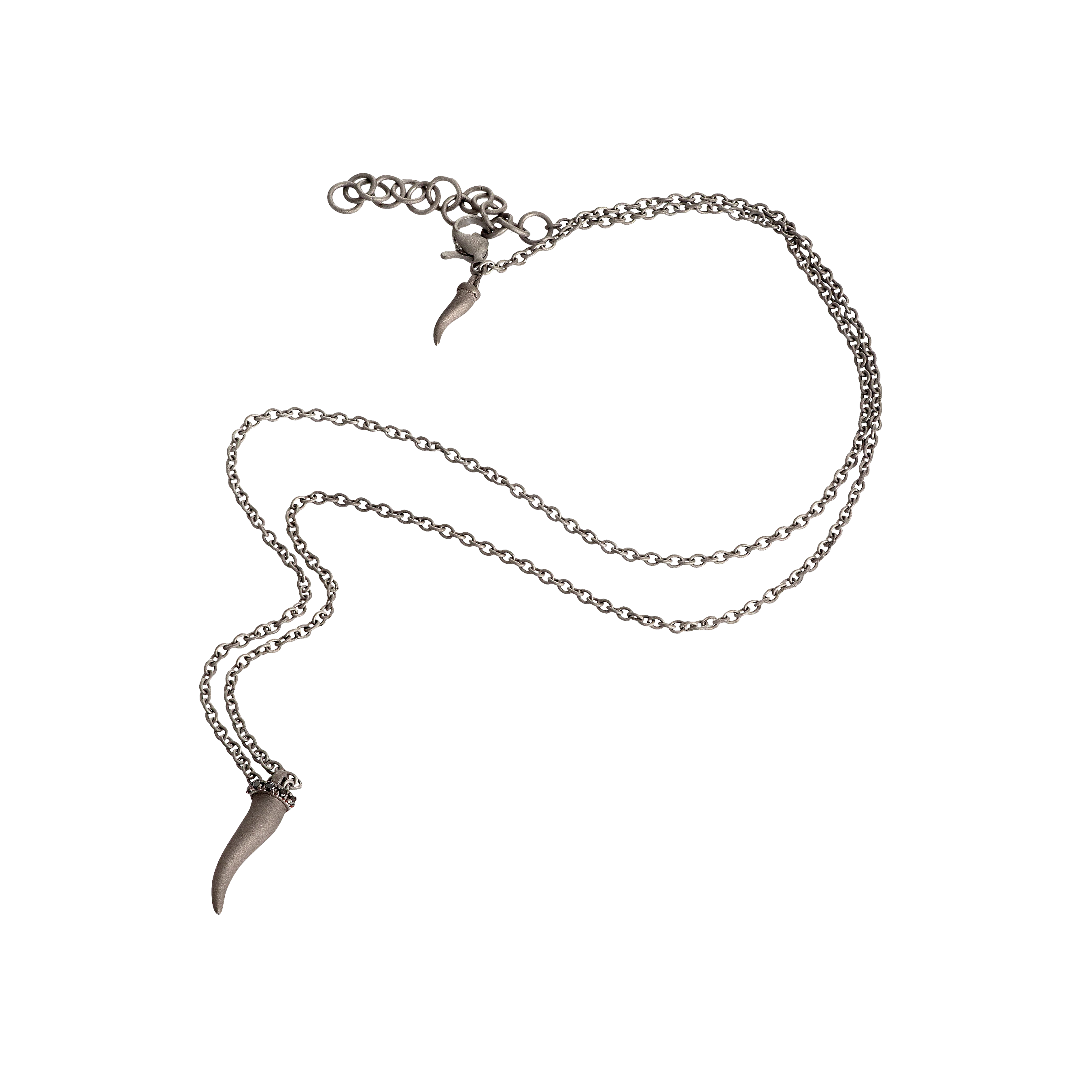 Mano | J . | COLLANA UOMO LINEA CHARMS LUCKY HORN CON CORNETTO IN TITANIO, 5 DIAMANTI BLACK E CATENA - CHGIRT5BPENKPEN (1)