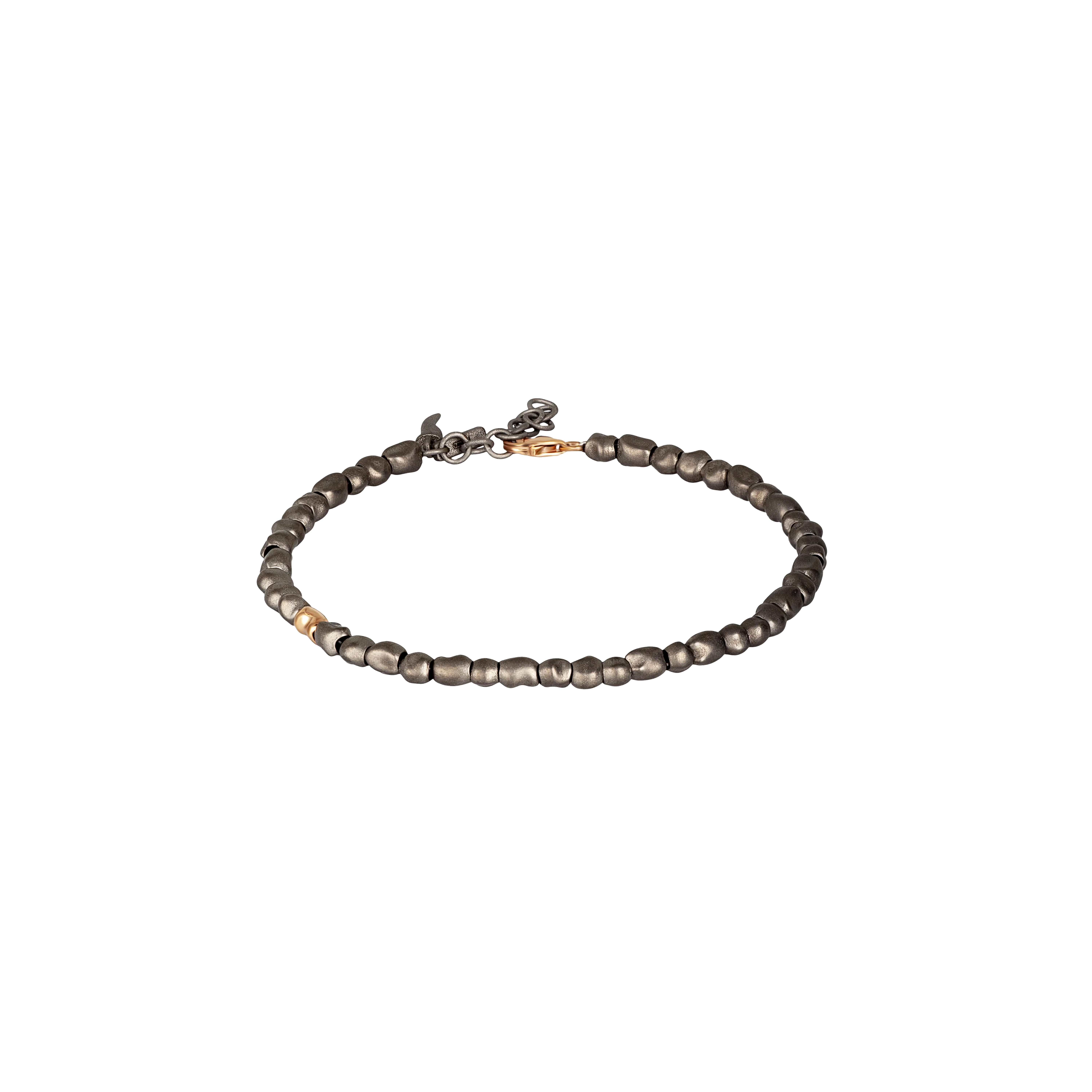 Mano | J . | BRACCIALE UOMO CON SASSI PICCOLI IN TITANIO E UN SASSO IN ORO ROSSO 9 KT - PEPSMBRT1RG (1)