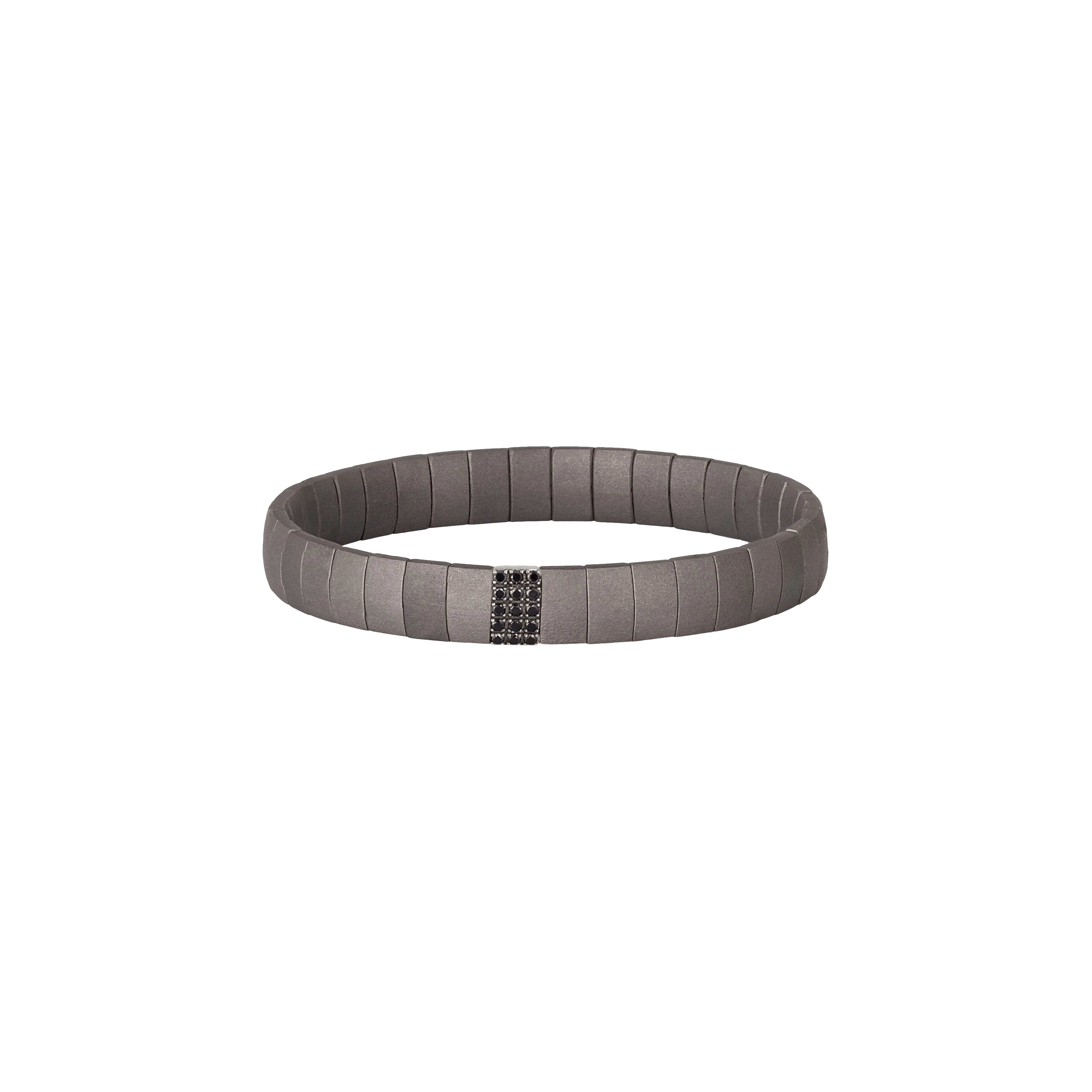 Mano | J . | BRACCIALE UOMO LOOP IN TITANIO A DOPPIA MOLLA CON UN MODULO IN ORO BIANCO 9 KT E DIAMANTI BLACK - SPRBRBOBMTBRBIG (1)