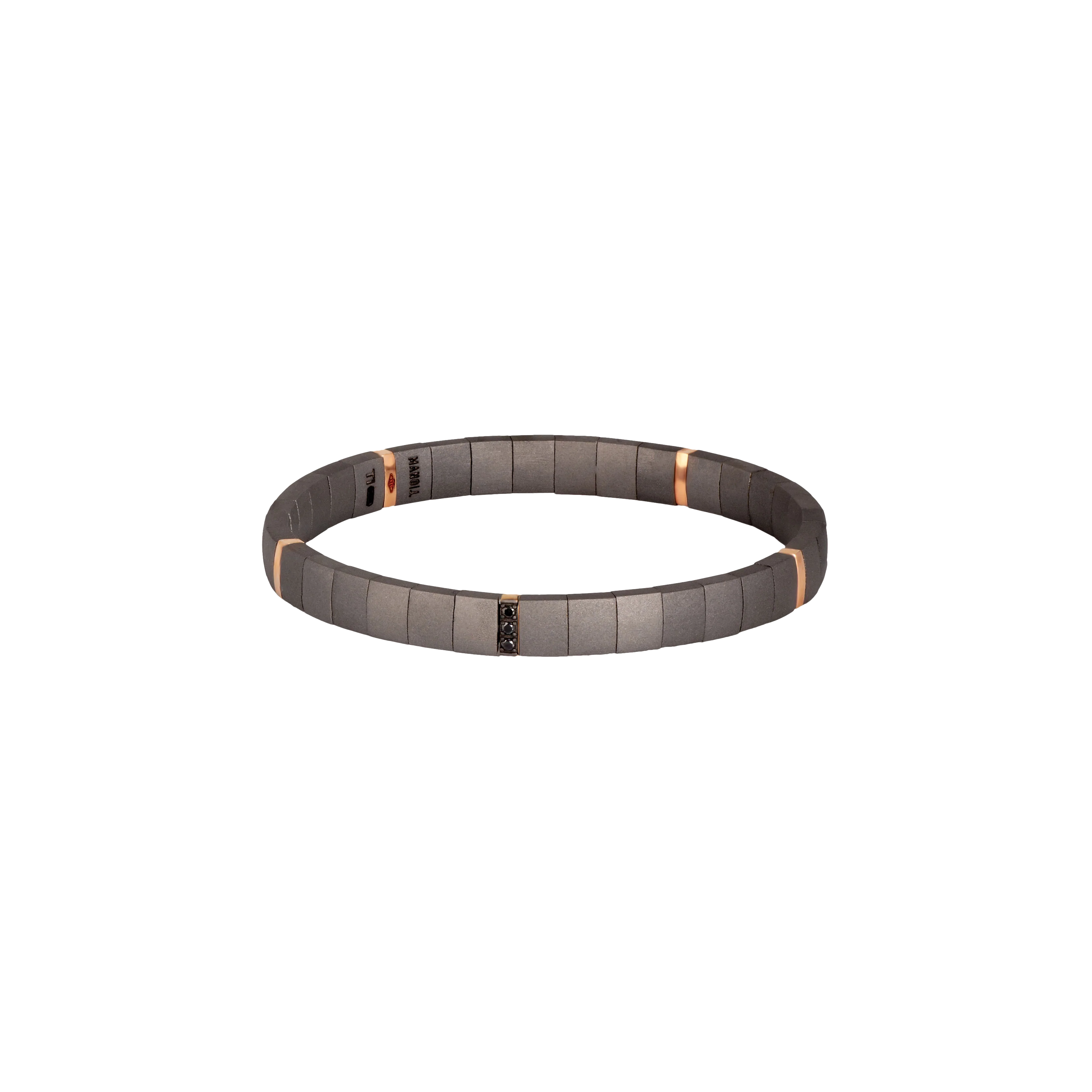 Mano | J . | BRACCIALE UOMO LOOP IN TITANIO A DOPPIA MOLLA CON 5 MODULI MEDI IN ORO ROSSO 9 KT E DIAMANTI BLACK - SPRBRBOMT5ORBBR (1)