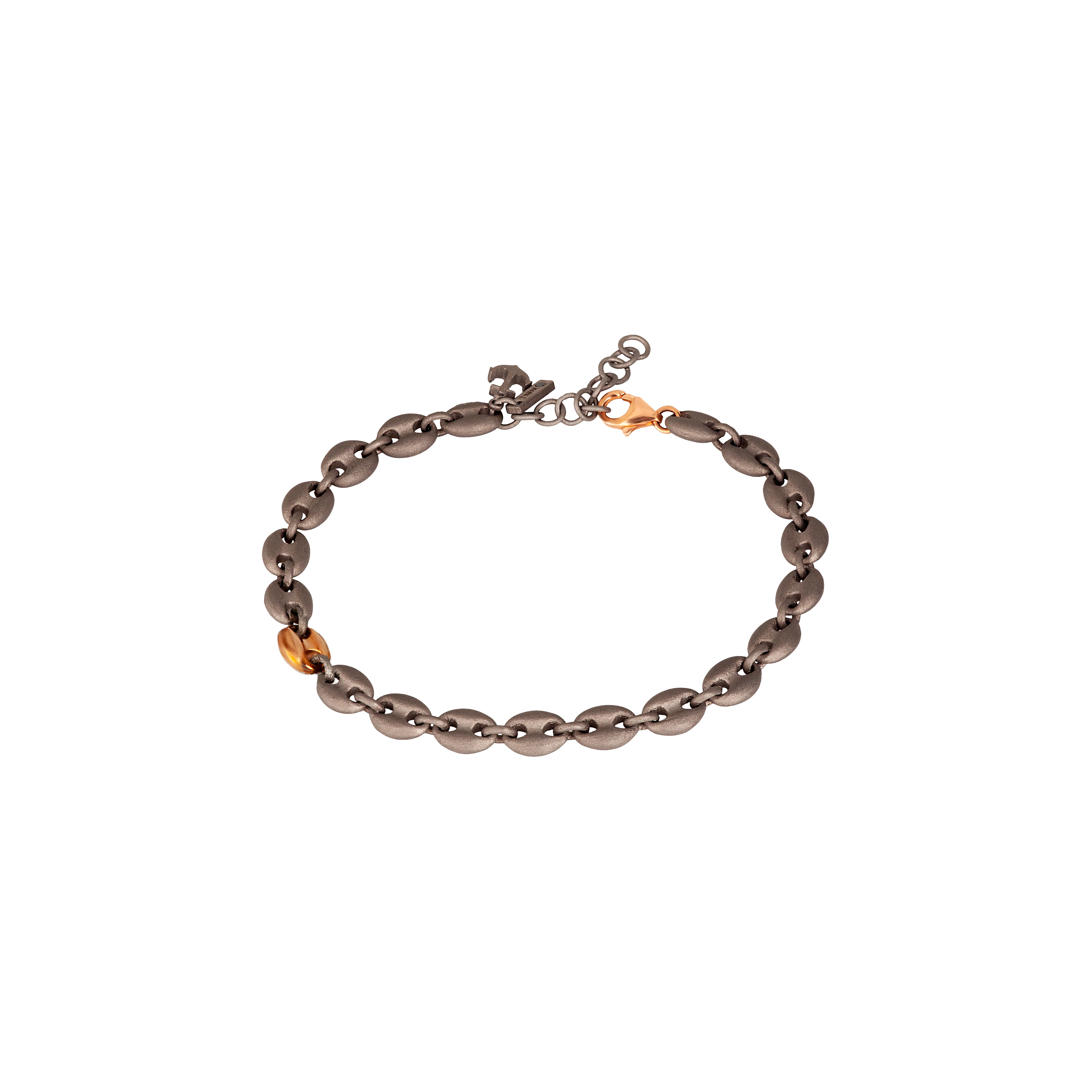 Mano | J . | BRACCIALE UOMO CON MAGLIE MARINE GRANDI IN TITANIO E ORO ROSSO 9 KT, ANCORA IN TITANIO E DIAMANTE BLACK - MARBRT1RGLA (1)