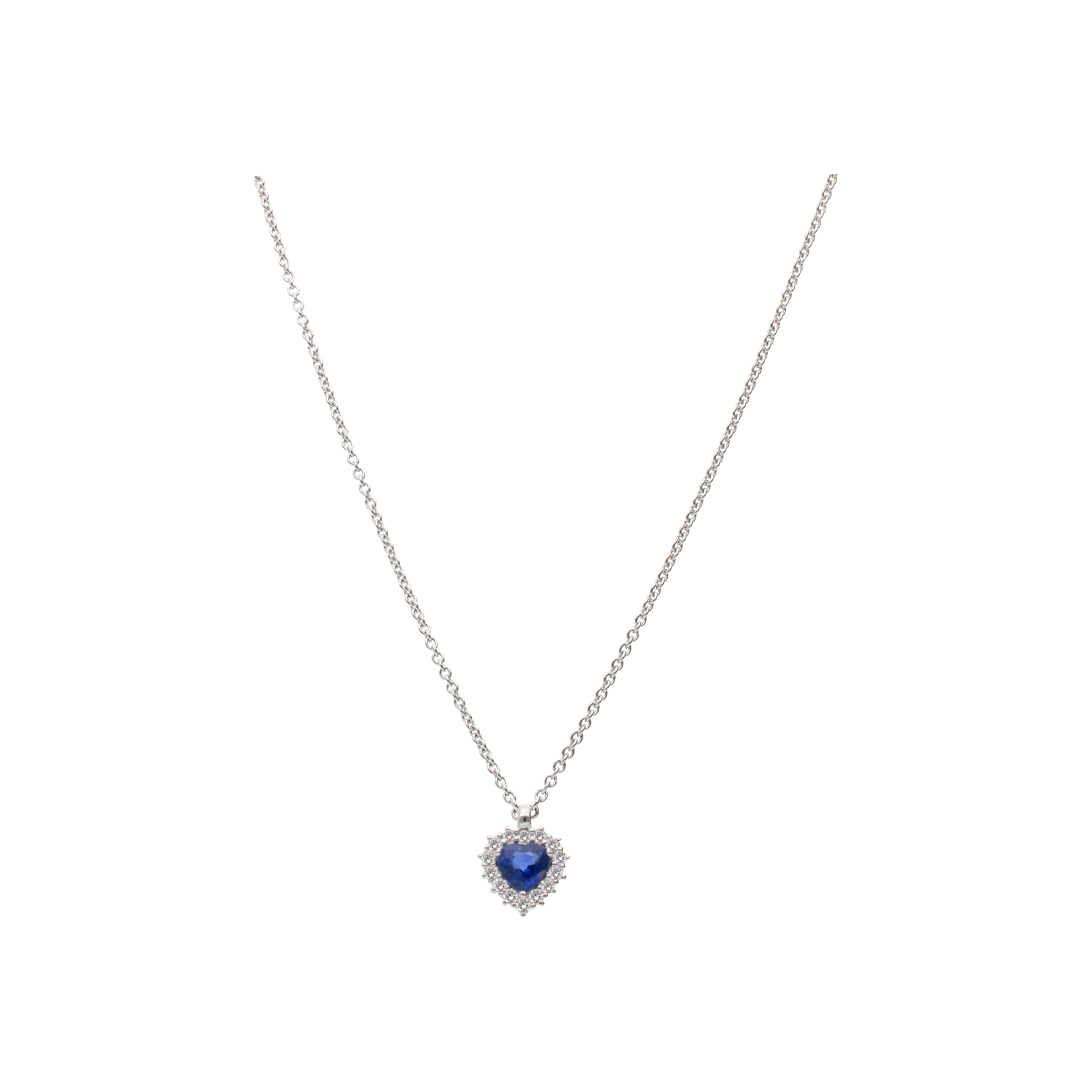 Bartorelli Italian Jewels | COLLANA GIROCOLLO IN ORO BIANCO CON PENDENTE ZAFFIRO BLU TAGLIO CUORE E CONTORNO DI DIAMANTI - 234-5955-6-6 (1)