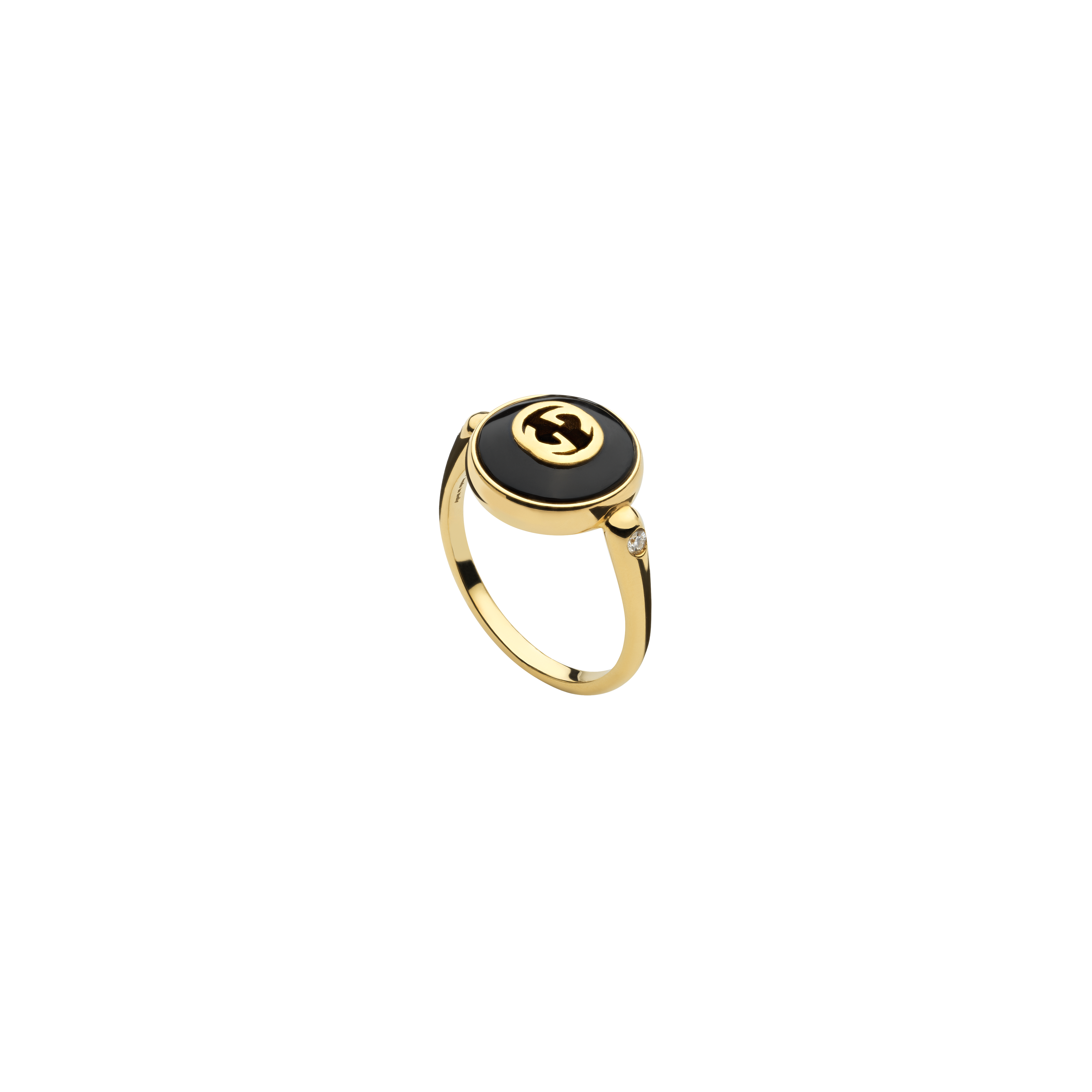 Gucci | ANELLO GUCCI INTERLOCKING IN ORO GIALLO E ONICE - YBC786547001 (1)