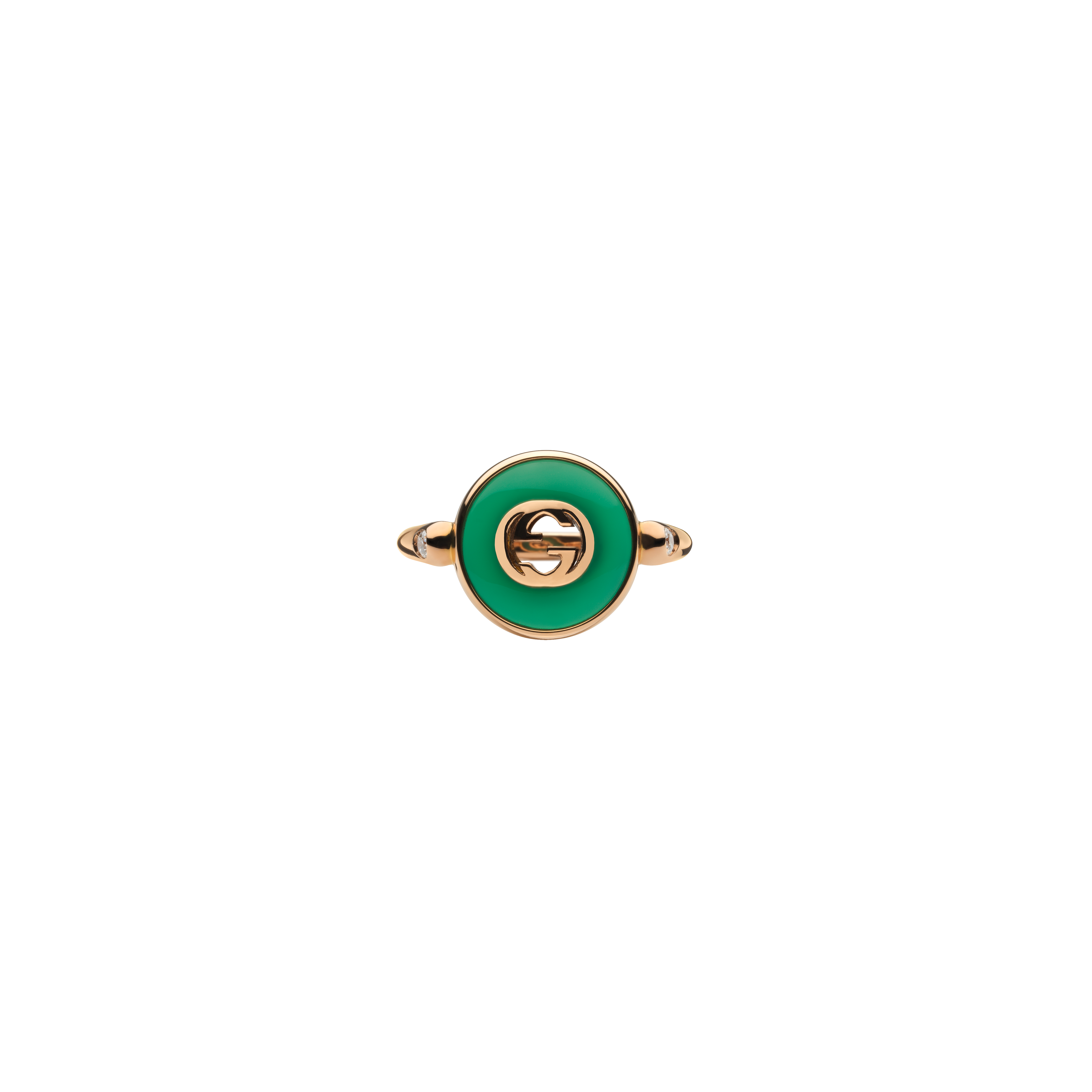 Gucci | ANELLO GUCCI INTERLOCKING IN ORO ROSA E AGATA VERDE - YBC786547002 (2)