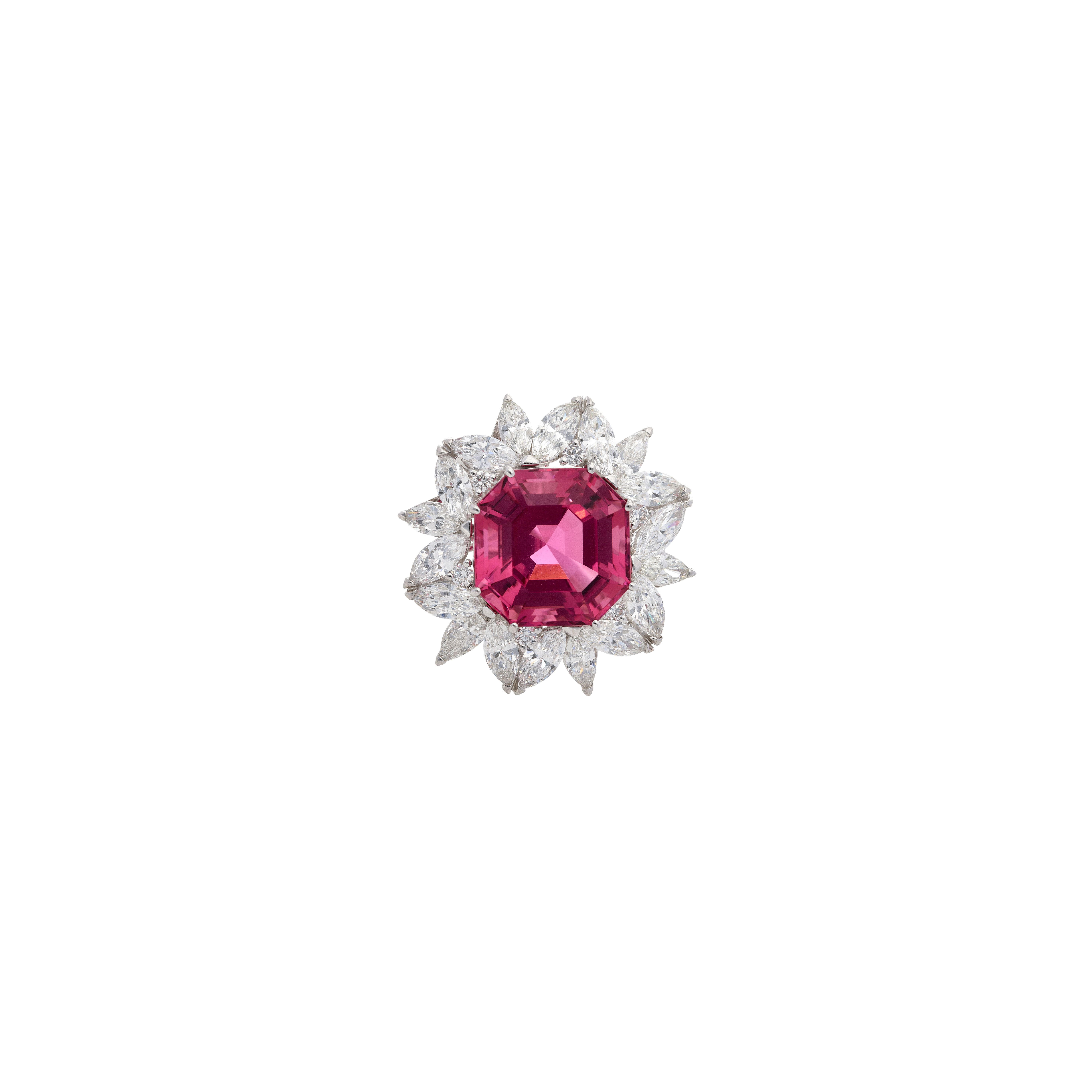 Bartorelli Italian Jewels | ANELLO FIORE GRANDE IN ORO BIANCO CON TORMALINA ROSA E DIAMANTI - 159-C678 (2)