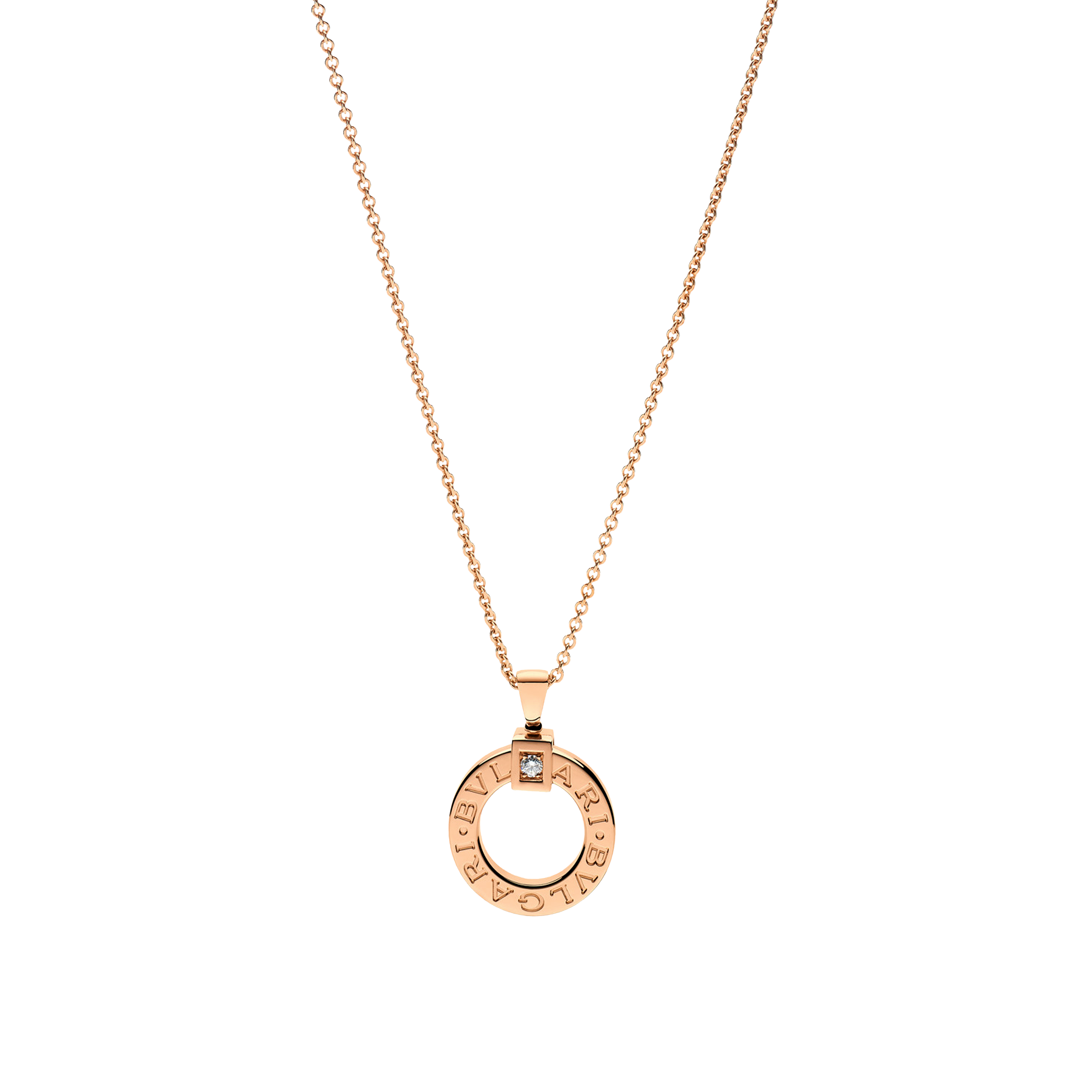 Bulgari | Pendente BVLGARI BVLGARI in oro rosa 18 carati con diamante e catena. Lunghezza 38-45,5 cm - CL854894 (1)